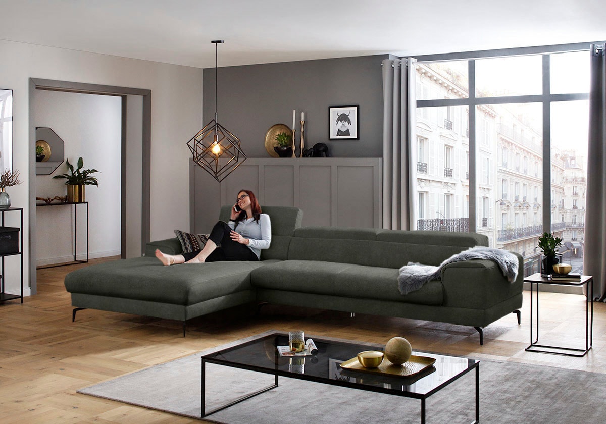 W.SCHILLIG Ecksofa »piedroo, Designsofa mit tollem Sitzkomfort, bequem, L-Form«, Kopfteilverstellung, wahlweise mit Sitztiefenverstellung, Breite 343cm