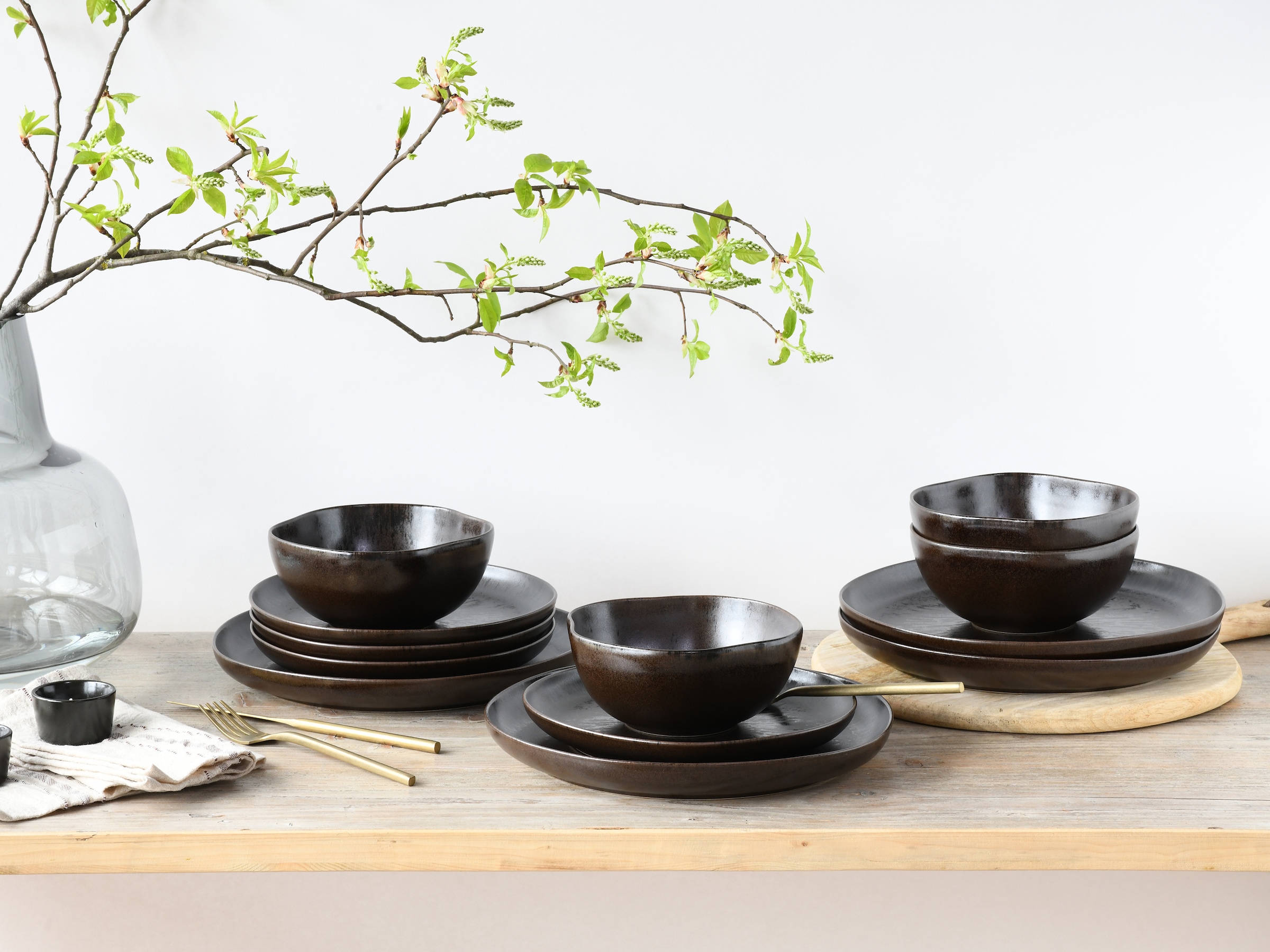 CreaTable Teller-Set »Natura Organic Rusty, Tellerset 12-tlg«, (Set, 12 tlg.), Seidenmatte Effektglasur