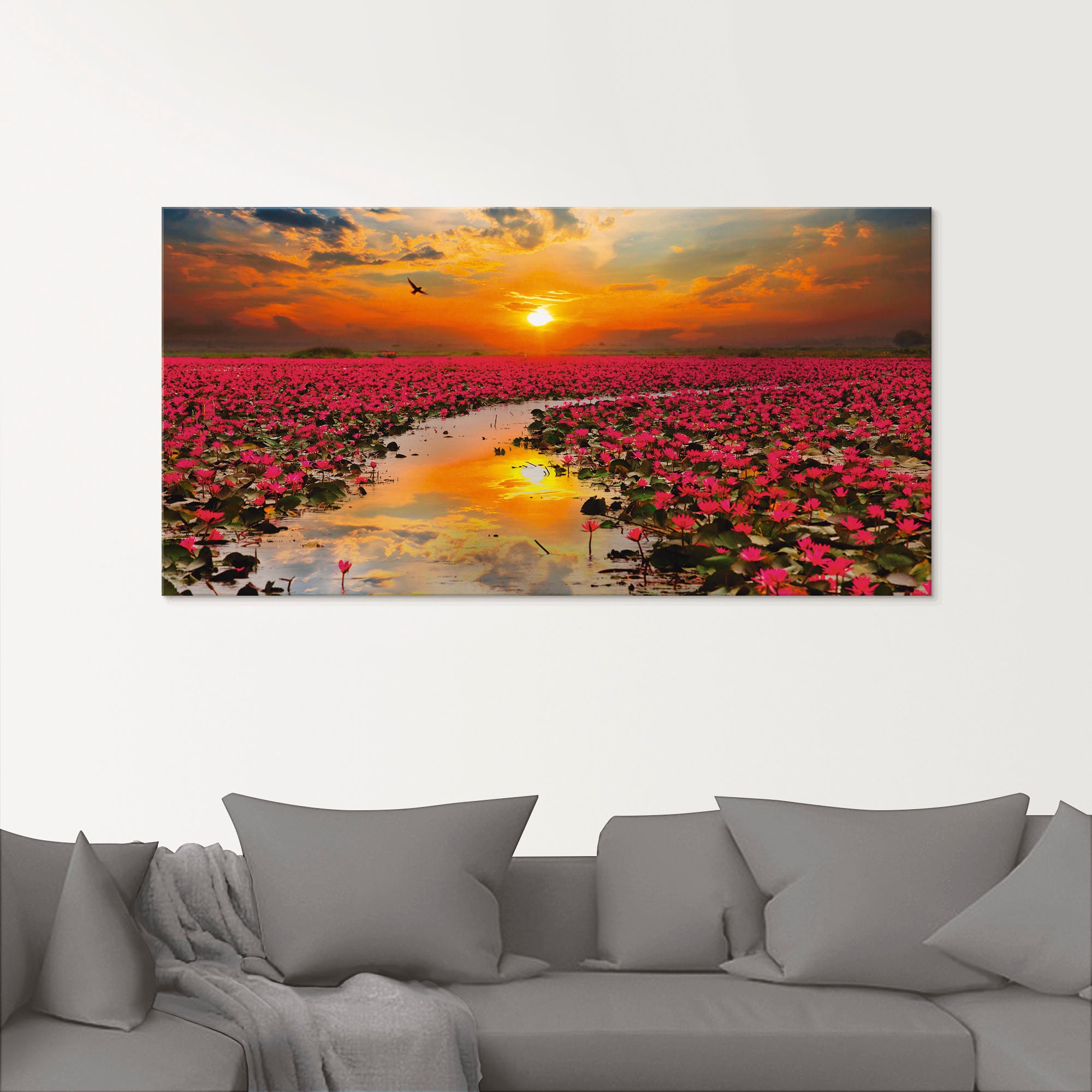 Artland Glasbild »Sonnenschein blühende Lotusblume«, Blumen, (1 St.), in verschiedenen Größen