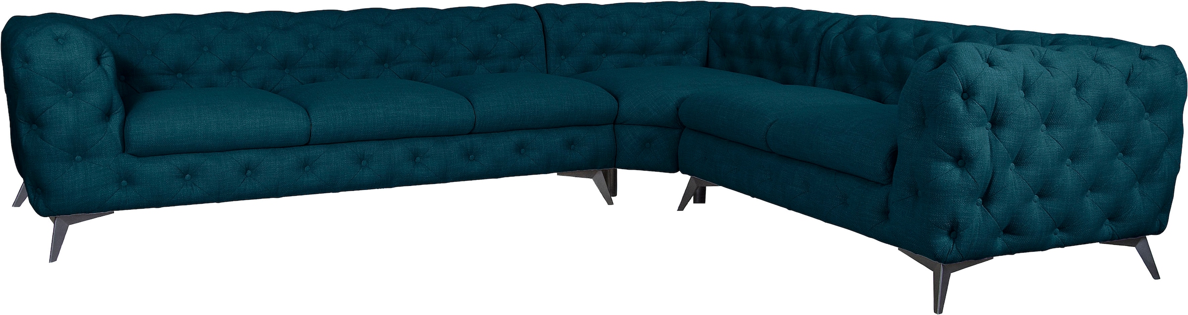 Leonique Chesterfield-Sofa »Ecksofa GLYNIS L-Form mit Wellenunterfederung, Maße B/T/H 323/264/75cm«, aufwändige Knopfheftung, moderne Chesterfield Optik, Fußfarbe wählbar