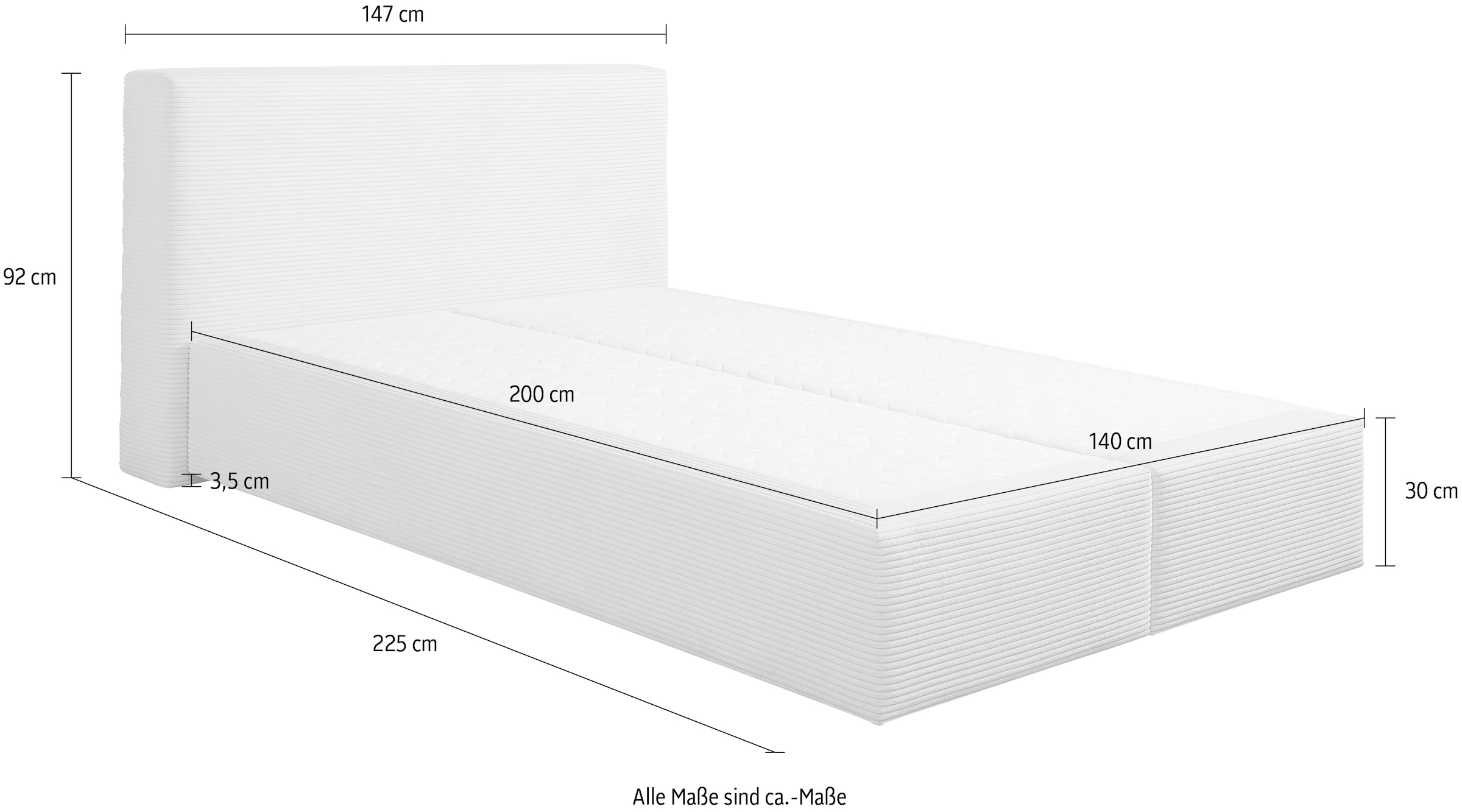 andas Boxspringbett »Åby«, In Cord Bezug, wahlweise mit und ohne Matrazte erhältlich