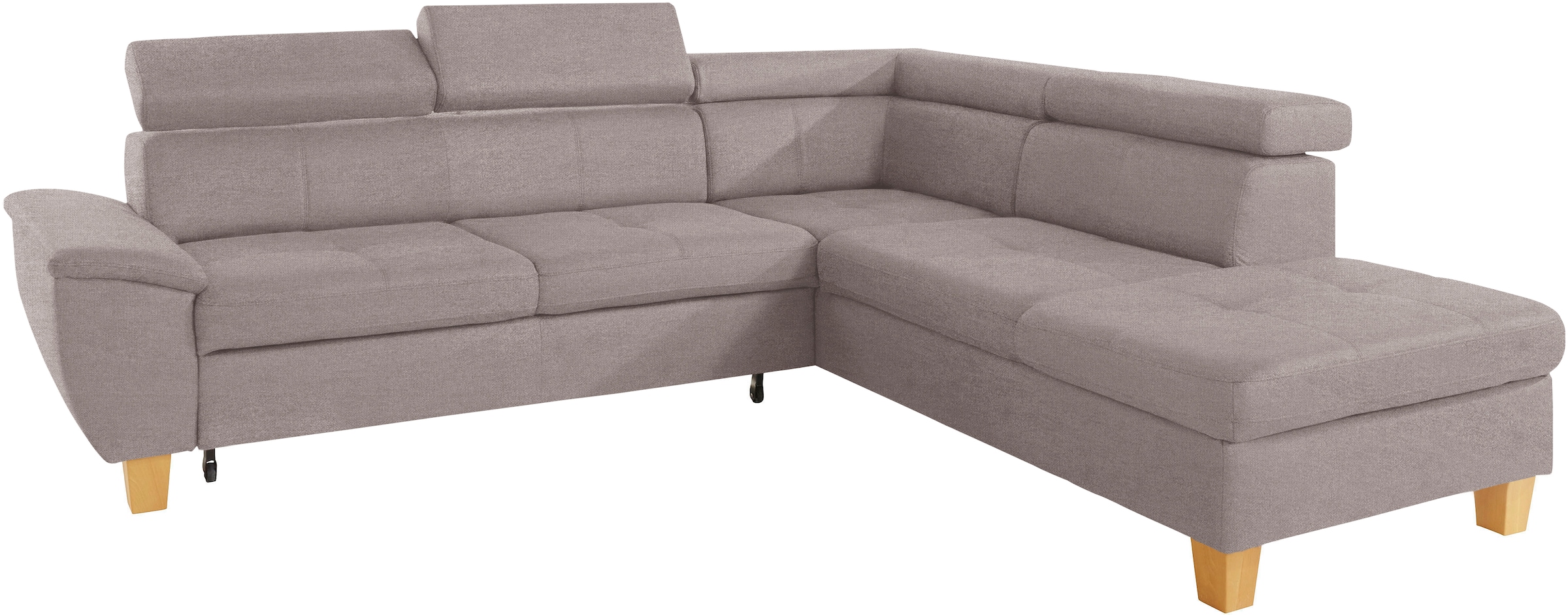 exxpo - sofa fashion Ecksofa »Enya, hoher Sitzkomfort, Breite 266cm, bequem, 12cm hohe Füße, L-Form« mit Kopfteilverstellung, wahlweise Bettfunktion u. Bettkasten