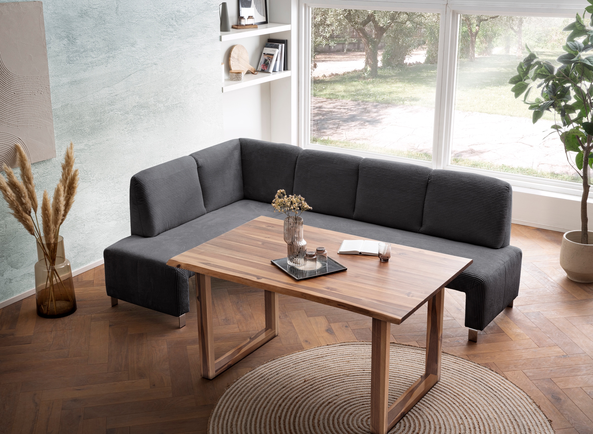 exxpo - sofa fashion Eckbank »Intenso, viele Bezugsstoffe Cord, Leder, Struktur 244/157 cm (B/T)«, hohe Bodenfreiheit, frei im Raum stellbar, hoher Sitzkomfort