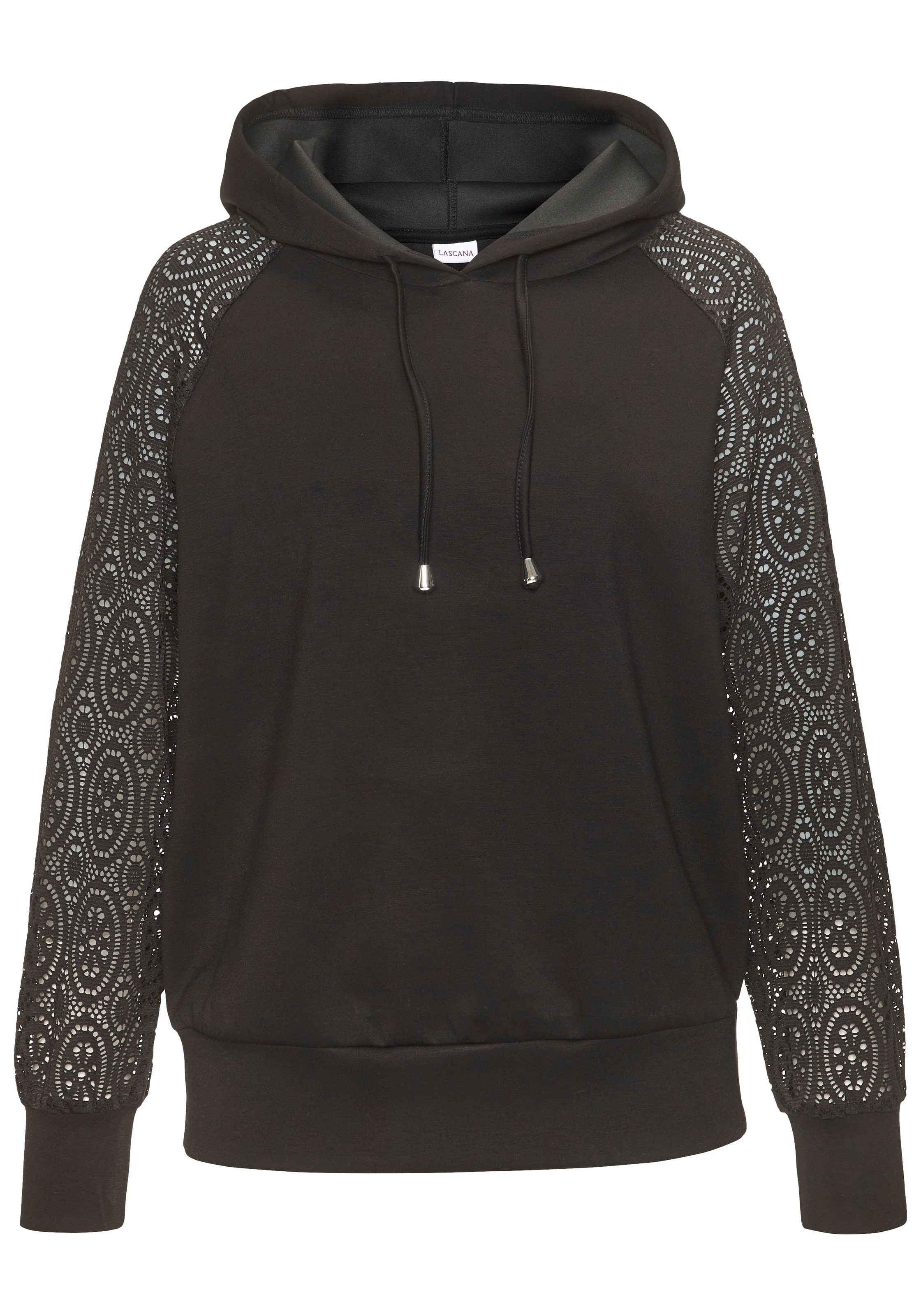 LASCANA Kapuzensweatshirt , mit Ärmeln aus elastischer Spitze
