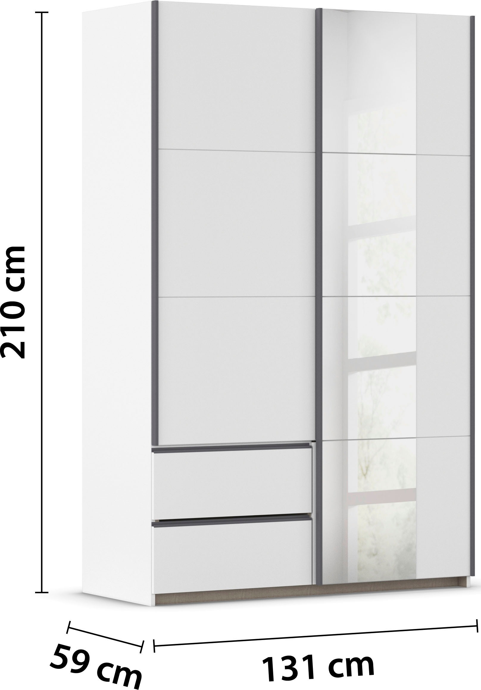 rauch Schwebetürenschrank »Kleiderschrank Schrank Garderobe Wäscheschrank SEVILLA mit Spiegel«, (in 3 verschiedenen Ausstattungen BASIC/CLASSIC/PREMIUM), Metall-Griffleisten alufarben oder Graumetallic MADE IN GERMANY