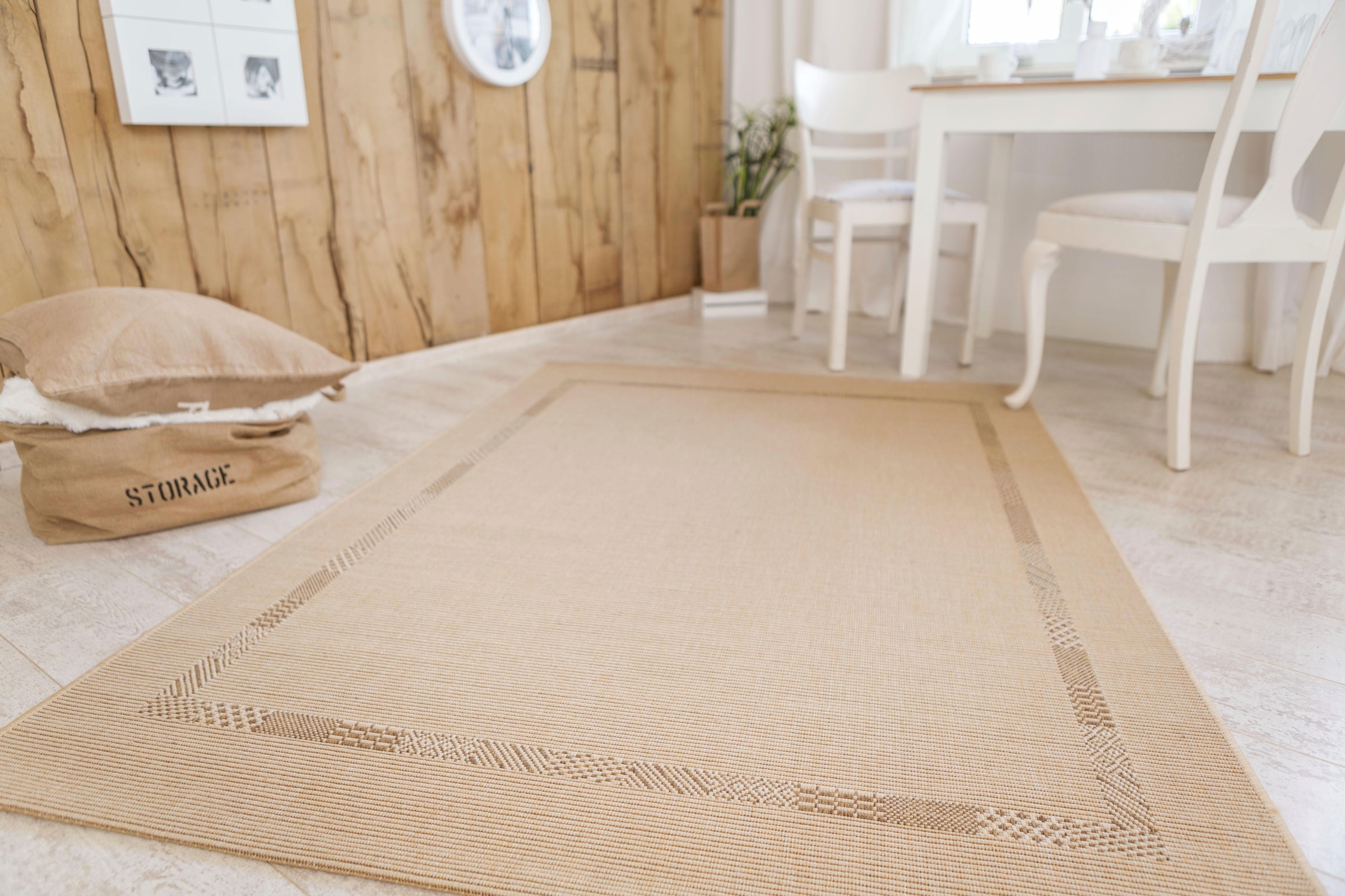 Andiamo Teppich »Montana«, rechteckig, 6 mm Höhe, Flachgewebe, Uni Farben, mit Bordüre, In- und Outdoor geeignet