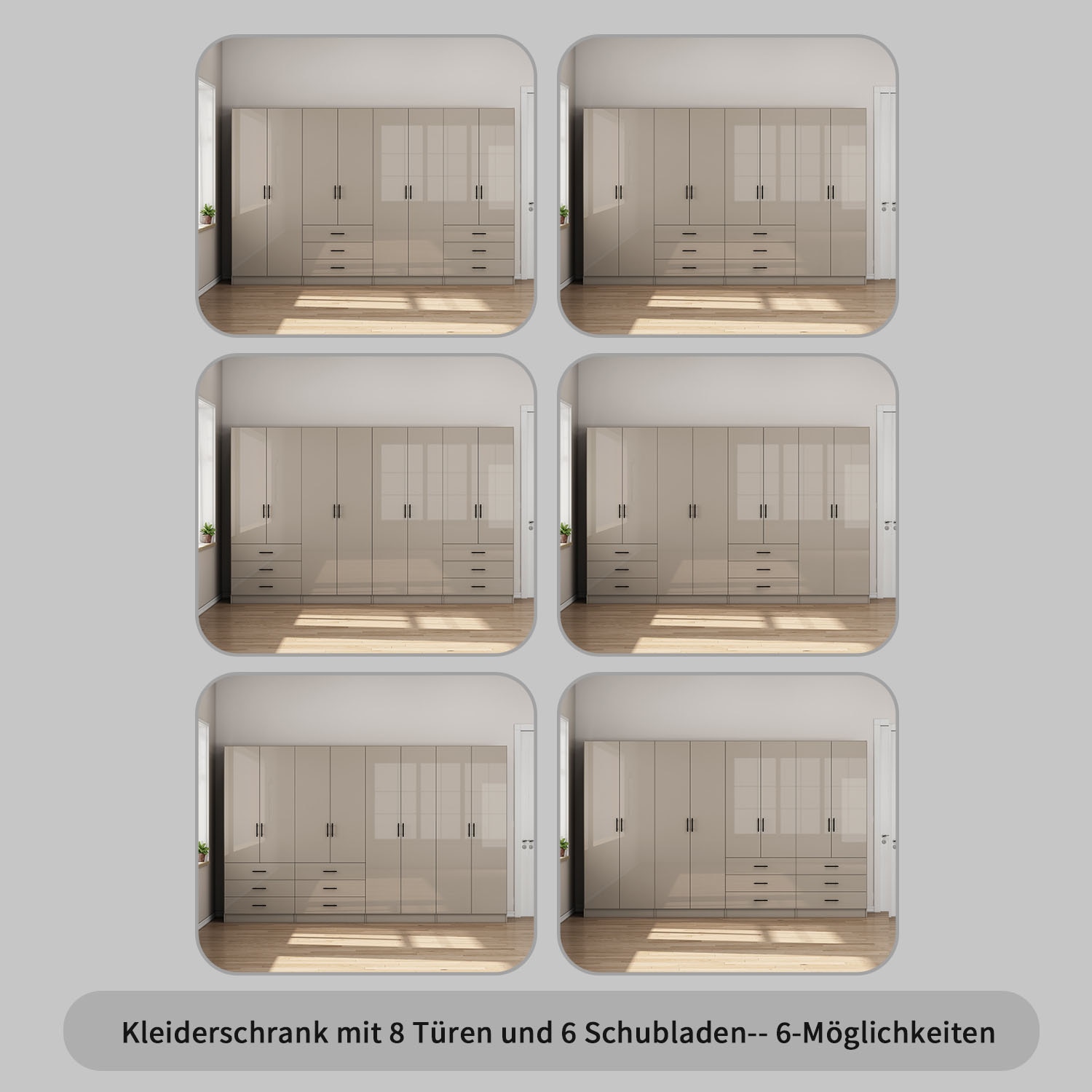 OTTO home Kleiderschrank »Trento Schlafzimmerschrank Garderobe hochglanz« Schrank mit 8 Türen und 6 Schubladen, hochglänzende Fronten
