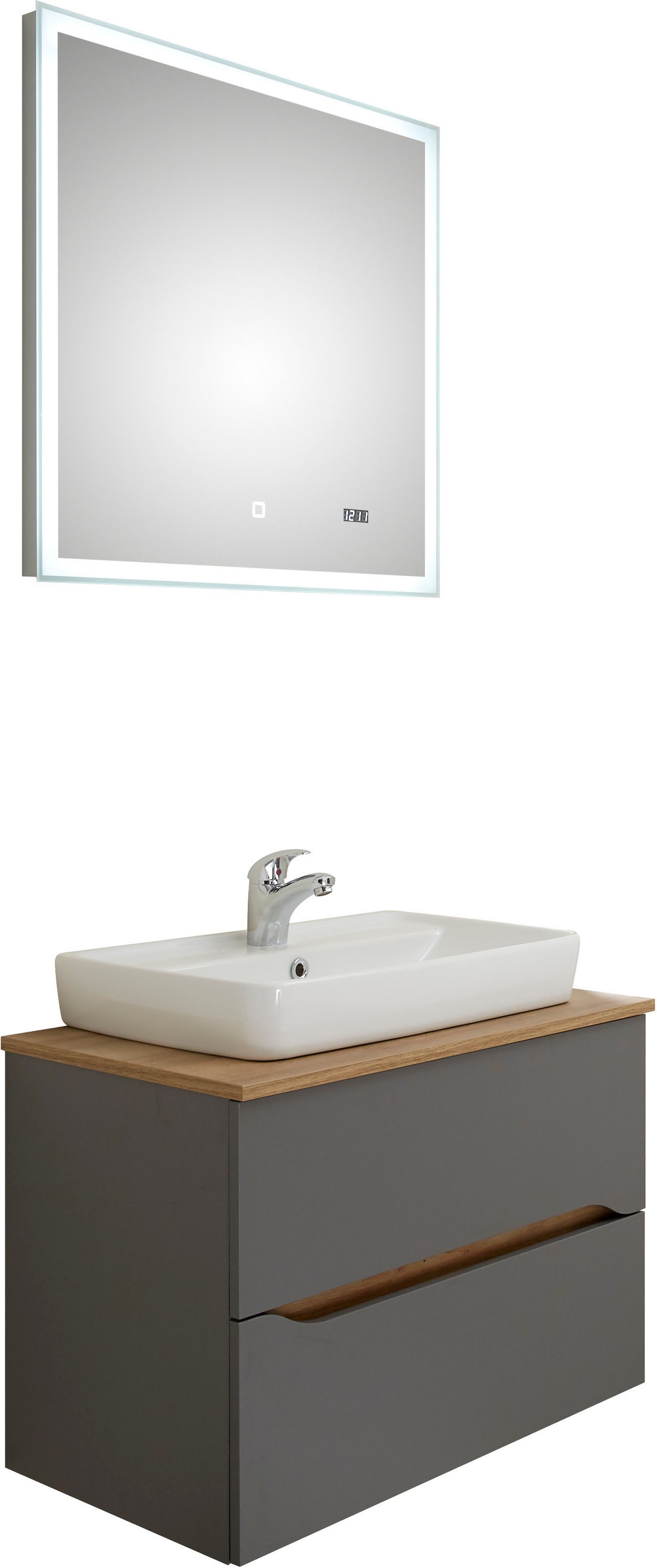 Saphir Badmöbel-Set »Quickset 2-teilig, Keramik-Aufsatzbecken mit LED-Spiegel«, (4 St.), Waschplatz 73 cm breit, inkl. Türdämpfer, 2 Schubladen