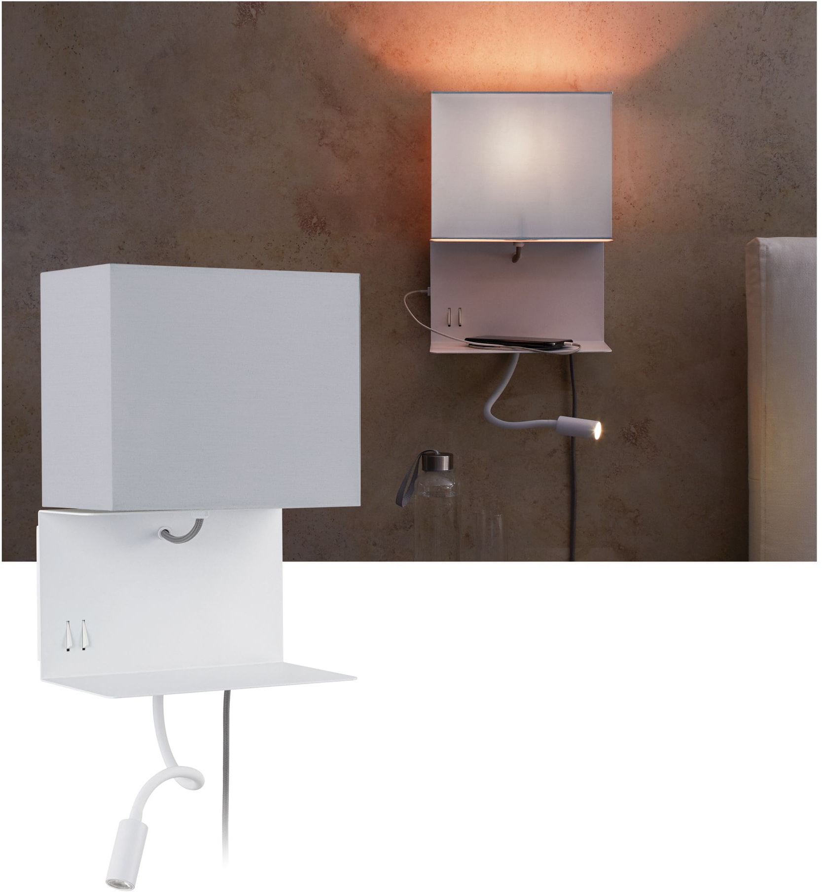 Paulmann LED Wandleuchte »Merani Grau/Weiß max 1x40W/3W E27 Stoff/Metall« E günstig online kaufen