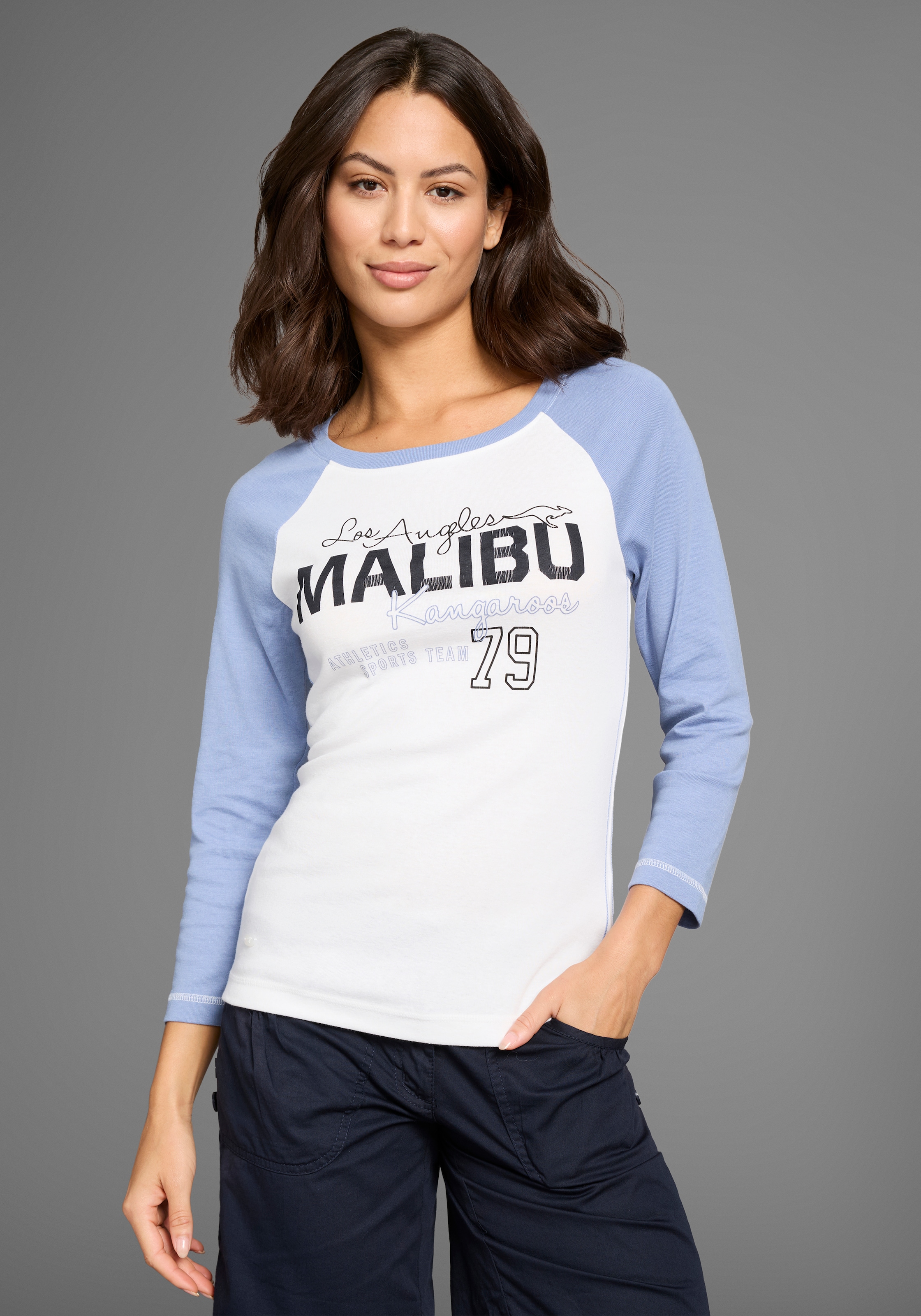 KangaROOS 3/4-Arm-Shirt, College-Shirt mit Frontdruck
