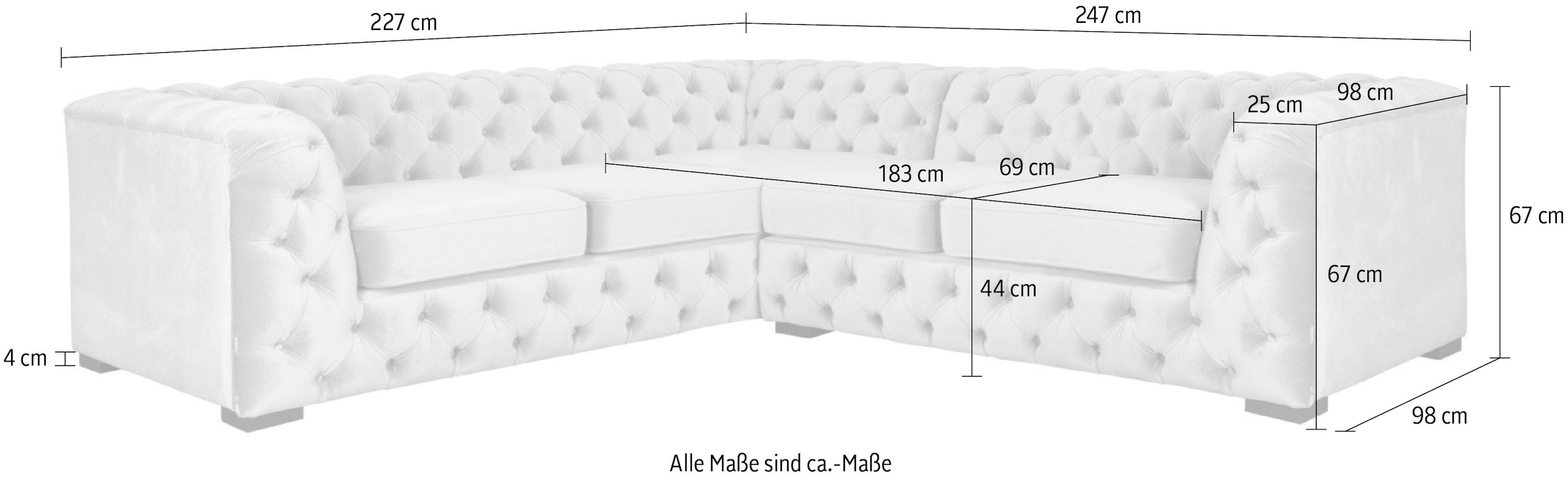 Guido Maria Kretschmer Home&Living Chesterfield-Sofa »KALINA L-Form«, hochwertige Chesterfield-Ausführung, sehr hochwertige Verarbeitung