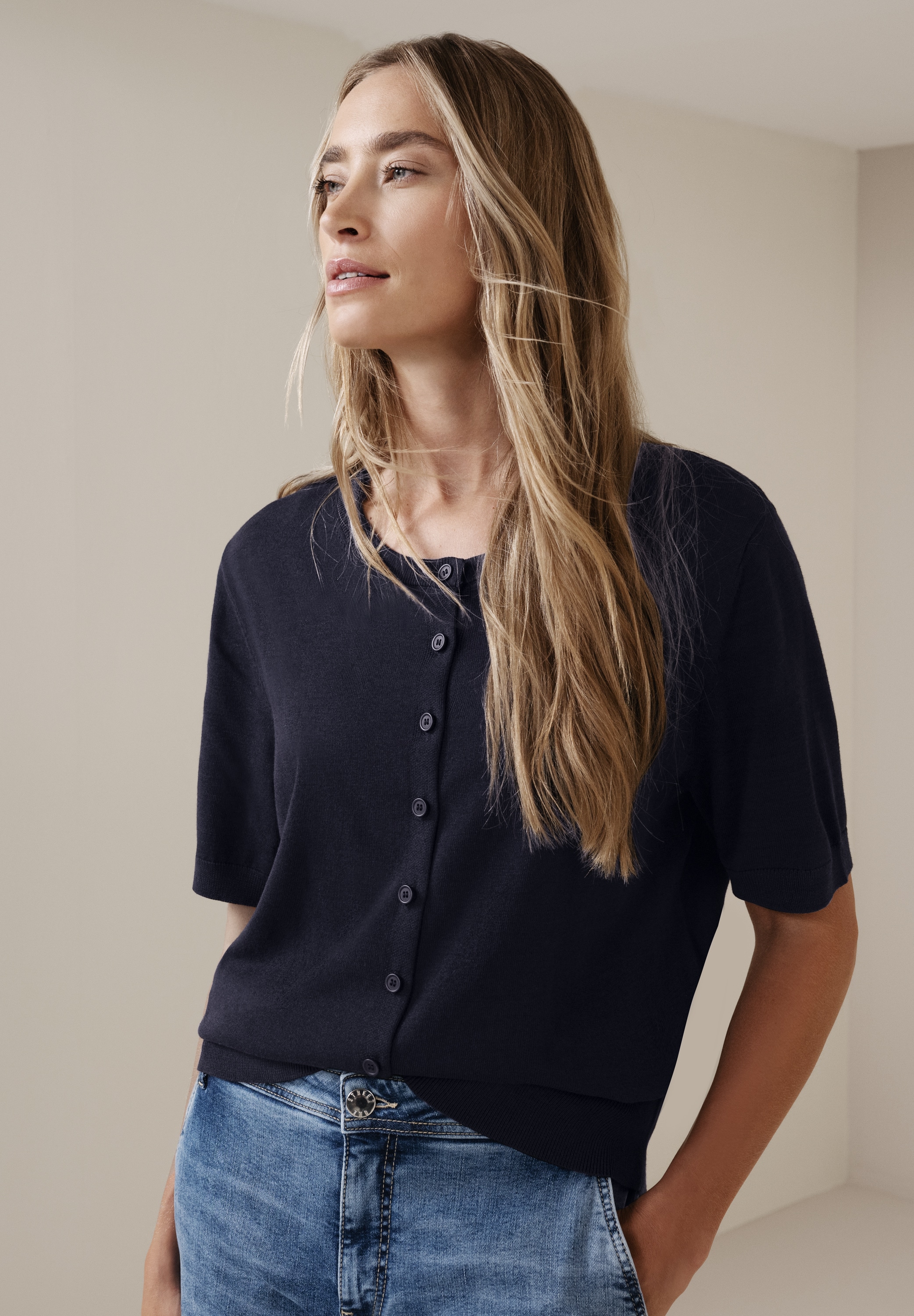 STREET ONE Cardigan Kurzarm-Cardigan mit Rundhals