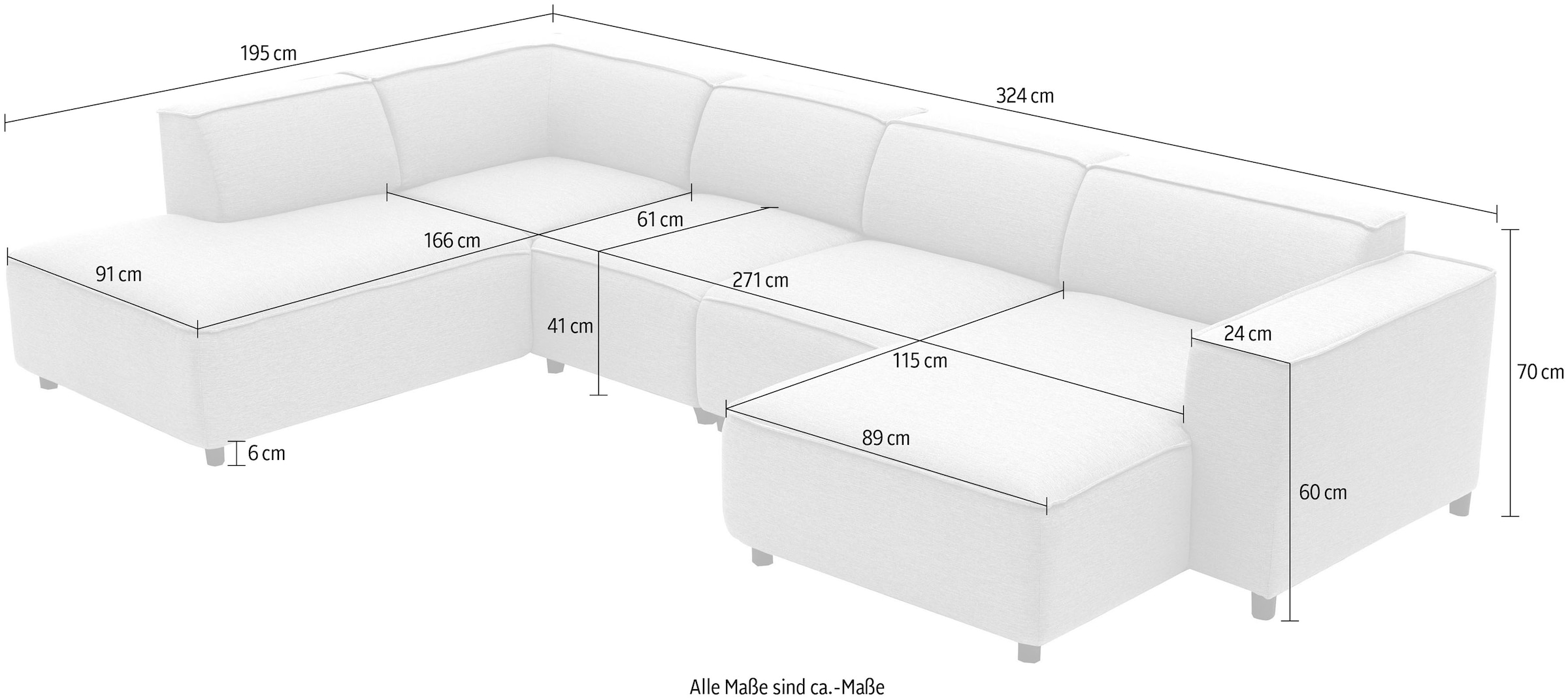 ATLANTIC home collection Wohnlandschaft »Bulky U-Form«, in U-Form und XXL Sitzfläche, modular aufgebaut