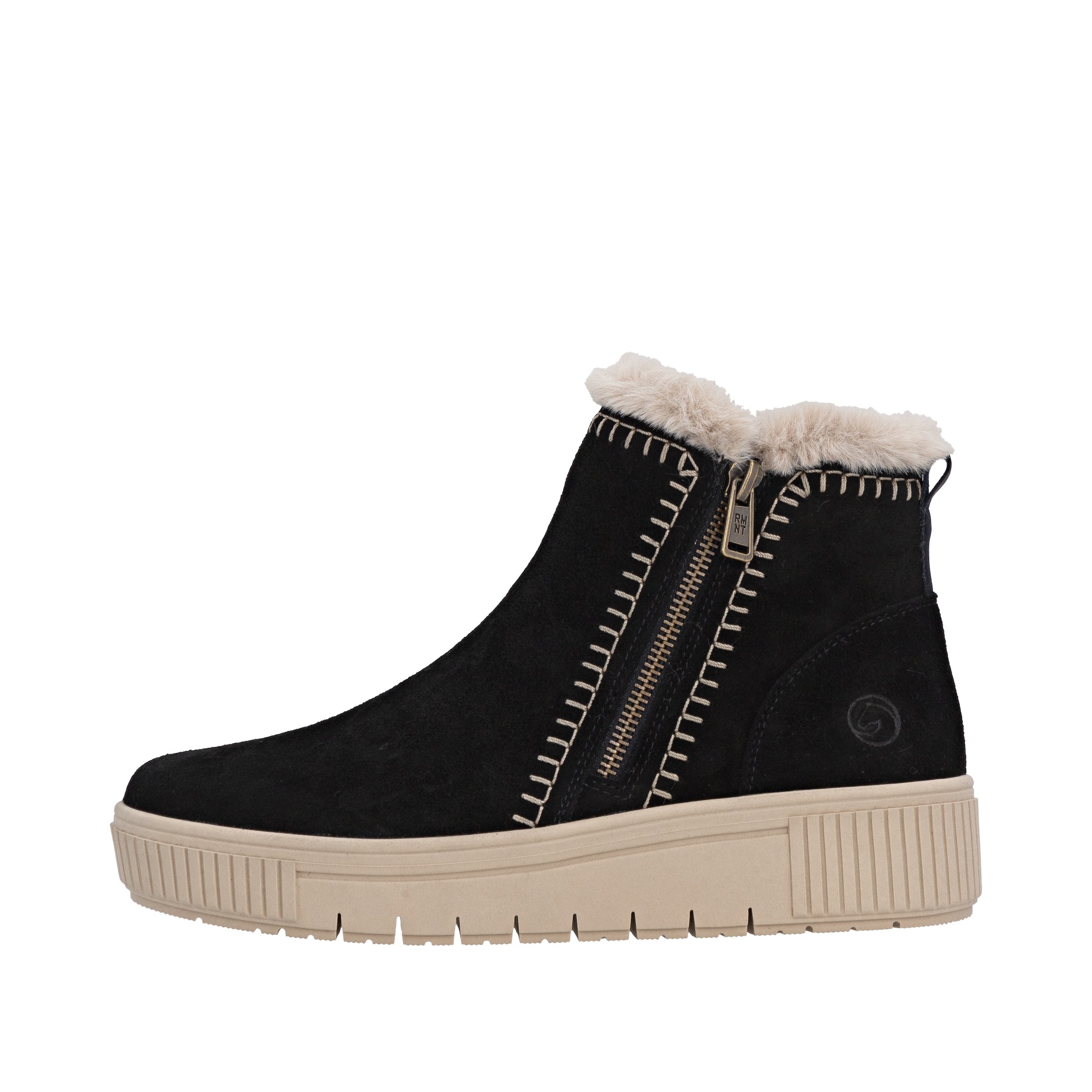 Remonte Winterboots »Elisabeth Hurley-Collection«, Winterstiefelette, Plateauboots mit Fellimitat-Besatz und Softfußbett