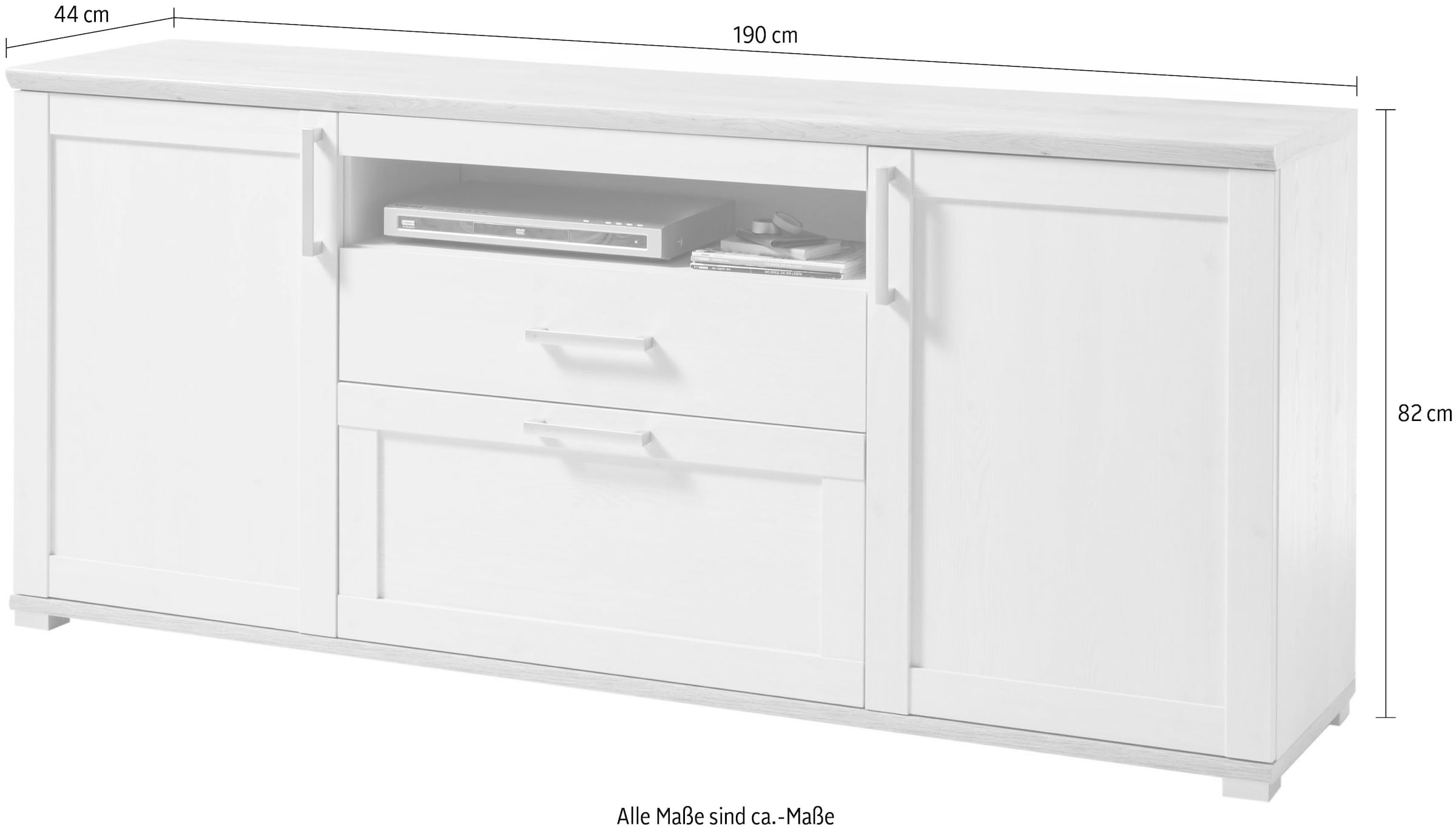 HBZ Lowboard »Romance Landhaustil, TV Möbel bis 65 Zoll, BxHxT 190x82x44 cm«, (1 St.), Mit 2 Türen, 1 offenes Fach, 1 Schubkasten und 2 Einlegeböden