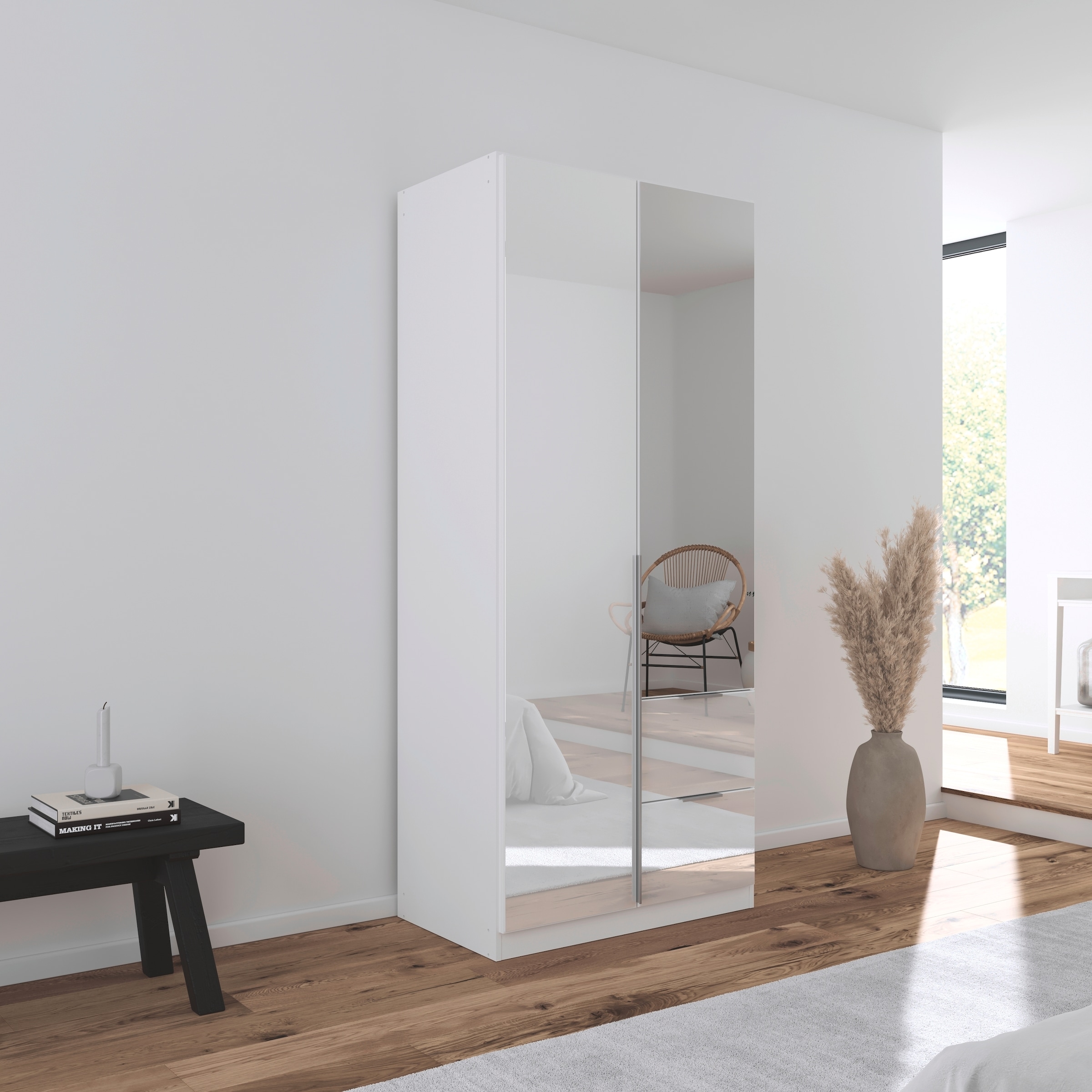 rauch Drehtürenschrank »Kleiderschrank Kleiderschränke Schrank Garderobe AGORDO mit Glasfront«, (in zwei Griff-Farben mit Glasfront), mit Außenschubkästen, in 6 Breiten und 2 Höhen MADE IN GERMANY