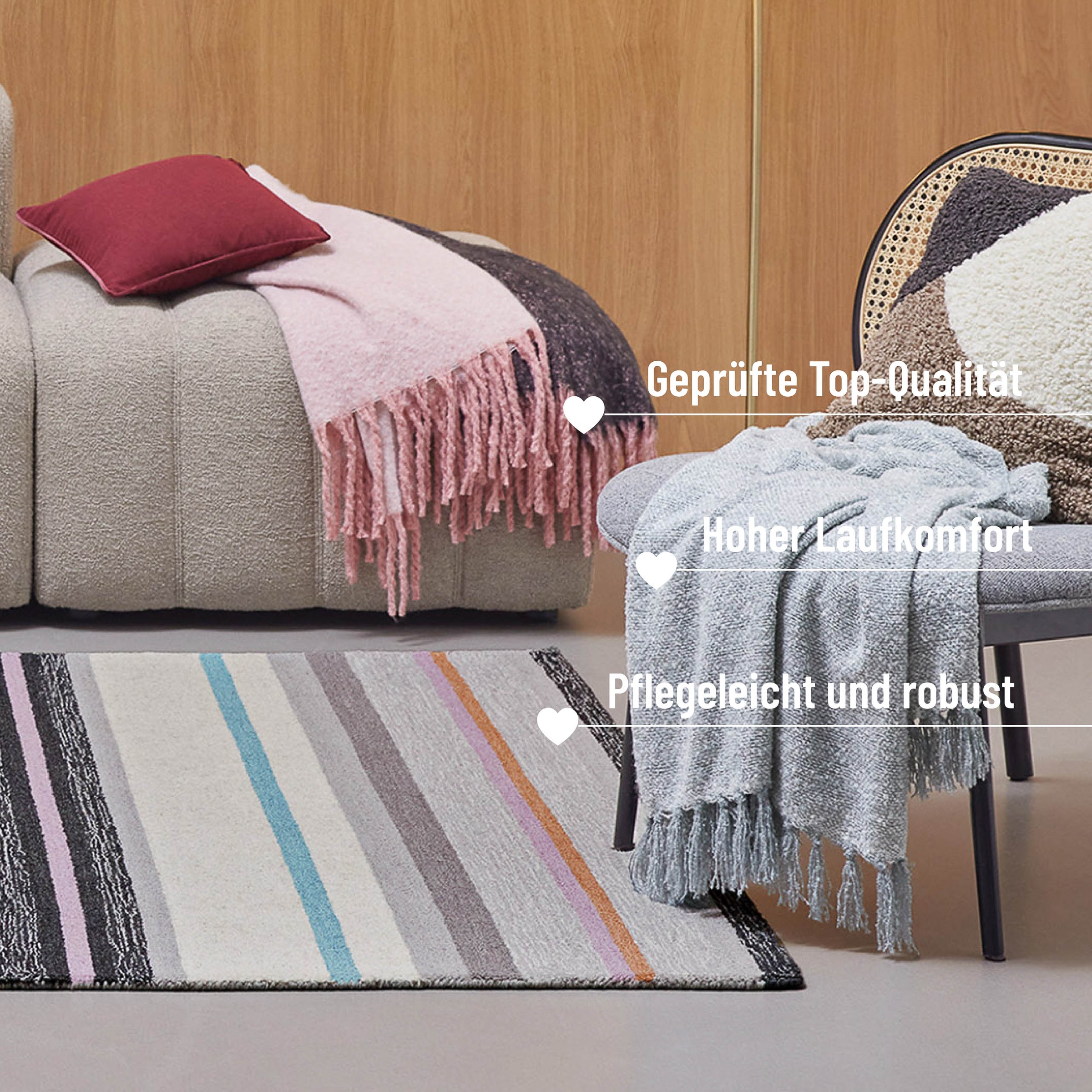 Wecon home Teppich »Sally«, rechteckig, 7 mm Höhe, handgefertigt, gestreift, pflegeleicht, Wolle, Wohnzimmer, Esszimmer