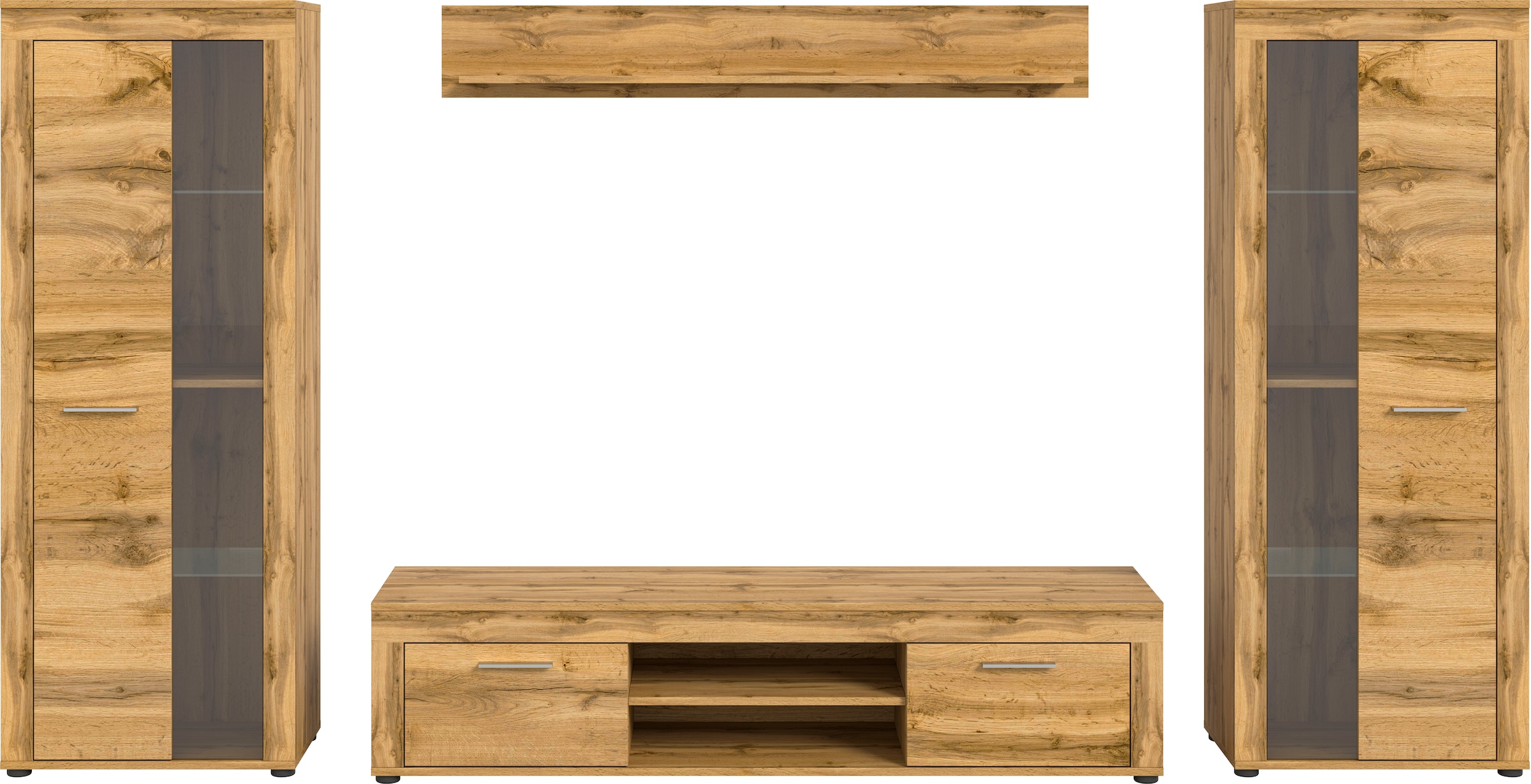 INOSIGN Wohnwand »Aosta, Breite 310cm, best. aus: 2x Vitrine, Lowboard, Wandboard«, Wohnwand, Kombination, Anbauwand, Möbel Set, Schrankwand, Möbel Kombi