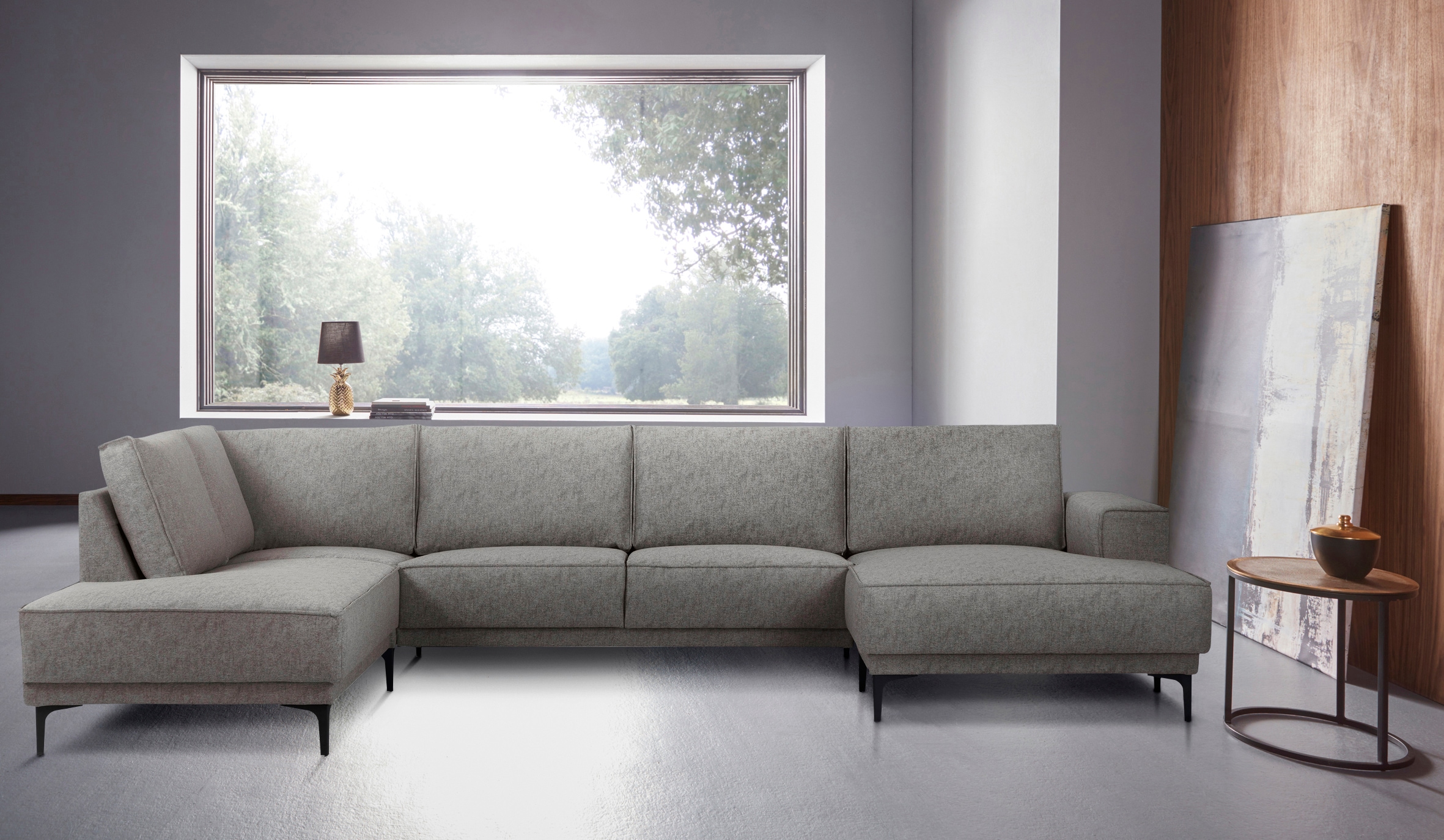 Places of Style Wohnlandschaft »Oland«, U-Form, 345 cm, Wellenunterfederung, Skandi-Design, Metallfüße