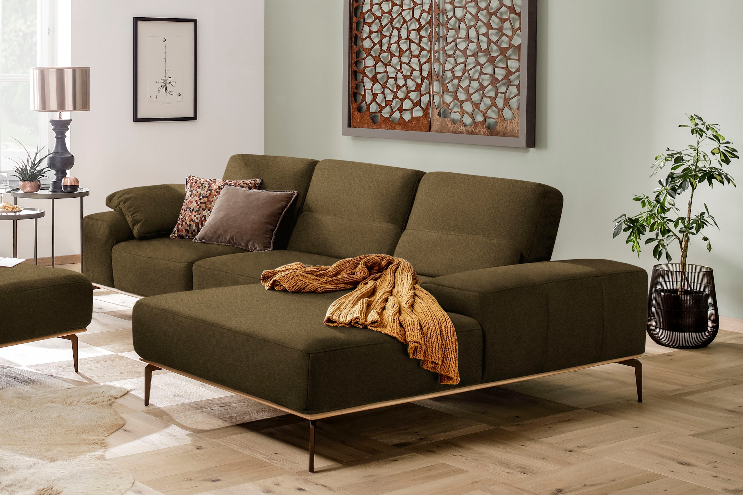 W.SCHILLIG Ecksofa "run", mit Holzsockel, Füße in Bronze pulverbeschichtet, günstig online kaufen