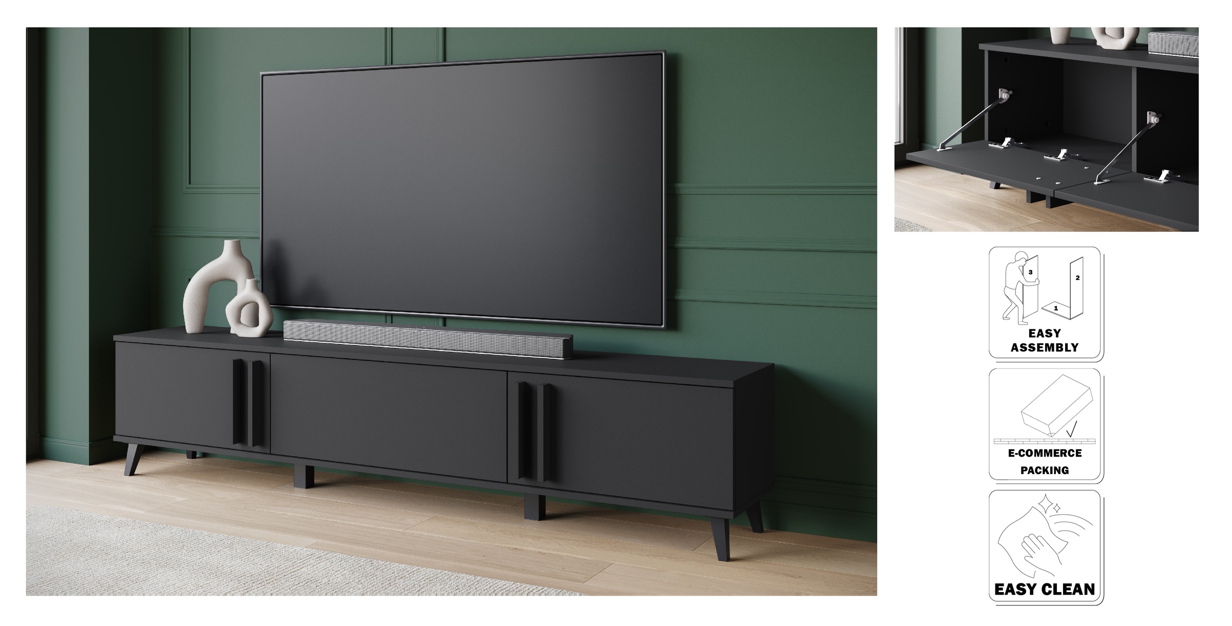 INOSIGN Lowboard »Helsinki, TV-Kommode Breite 180cm«, (1 St.), modernes Design, 3 Klapptüren