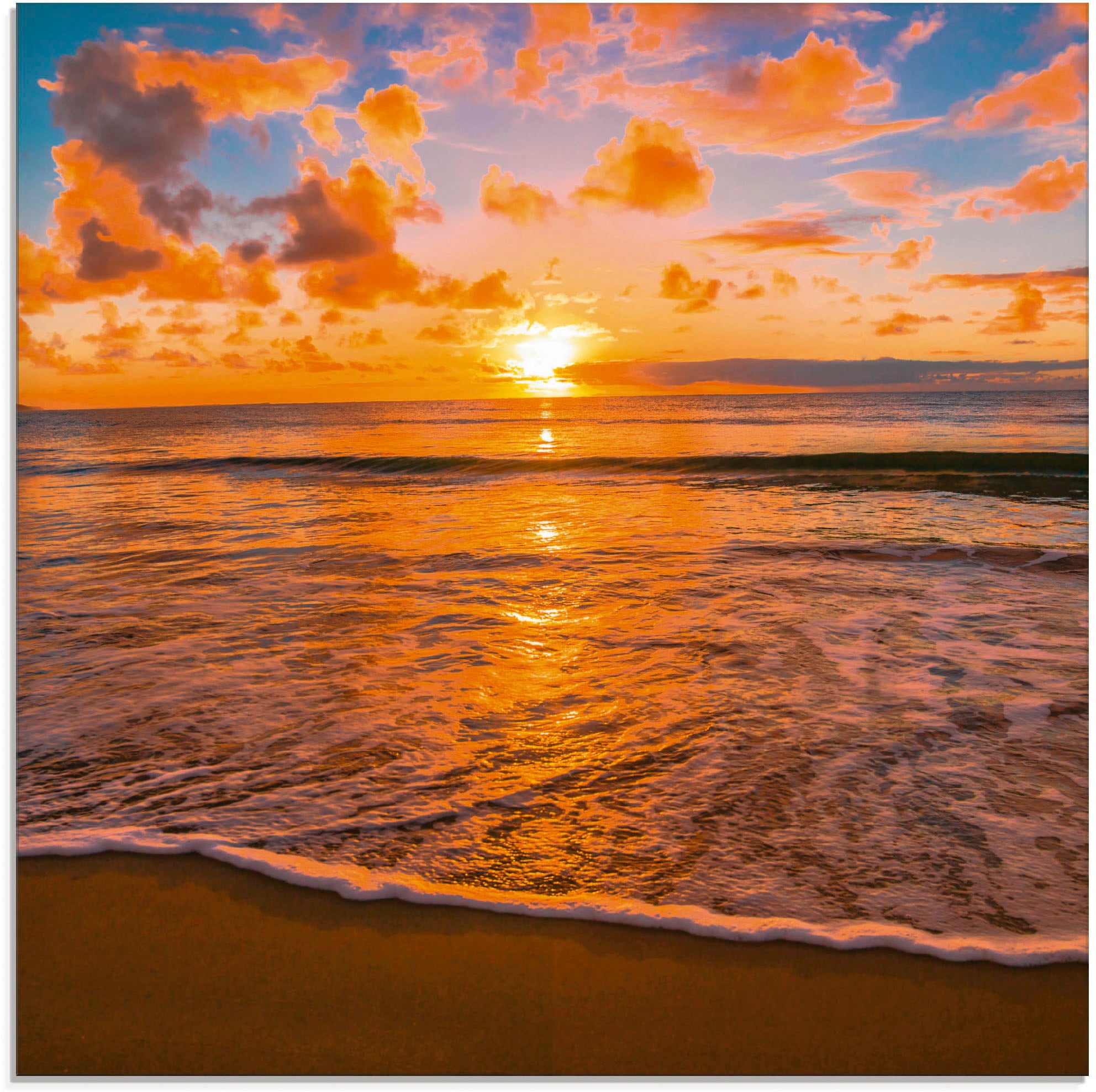 Glasbild in »Schöner (1 Sonnenuntergang auf kaufen Raten Größen Artland & Strand«, Sonnenaufgang verschiedenen St.), -untergang, am tropischer