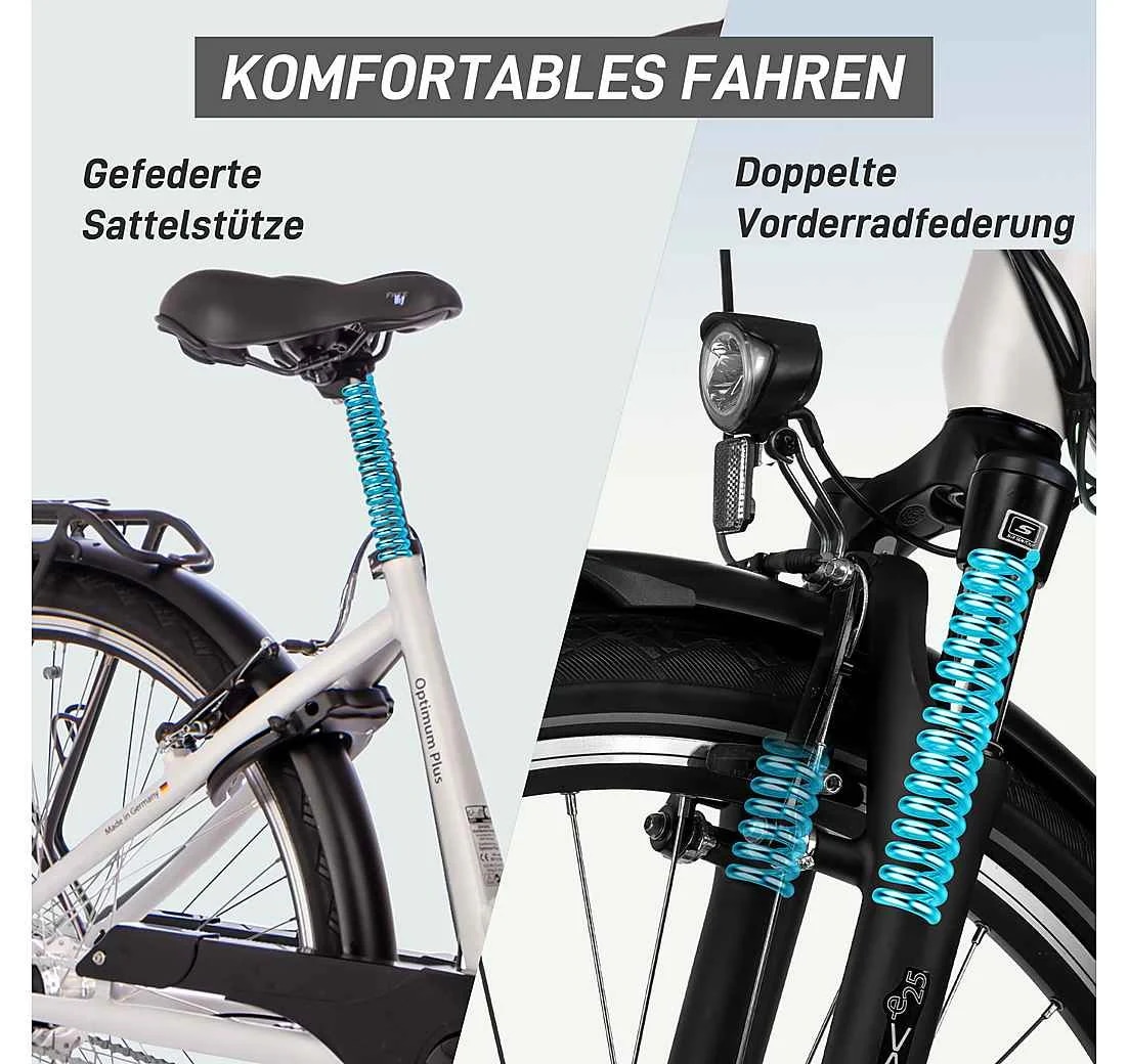 SAXONETTE »SAXONETTE E-Bike Cityrad Optimum Plus« 7 Gang Nabenschaltung Mittelmotor 250 W Packung,  (mit integr. Akku), Elektrofahrrad für Alltag und Einkauf