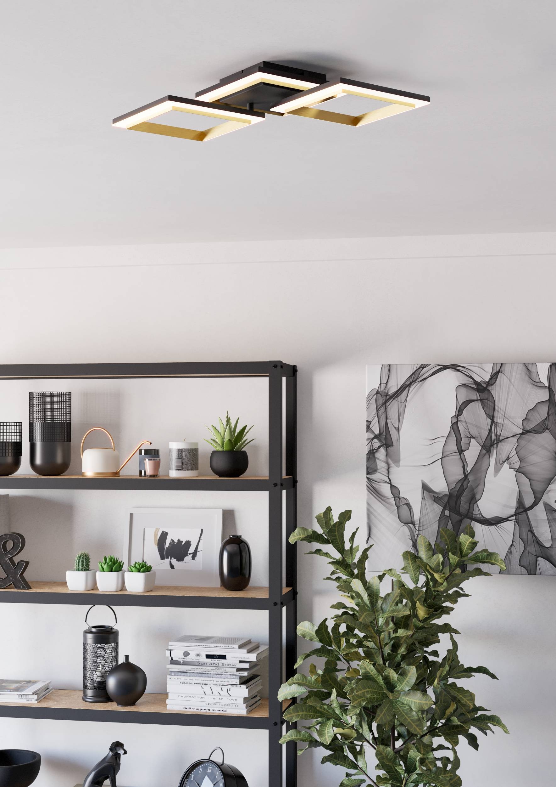 EGLO Deckenleuchte »Calliera Deckenlampe, Metall und Kunststoff, Bürolampe Decke, Lampe« LED-Modul 1 Stk. Neutralweiß Wand-/Deckenleuchte - L59,5 x B31 x H9 cm - schwarz, messing