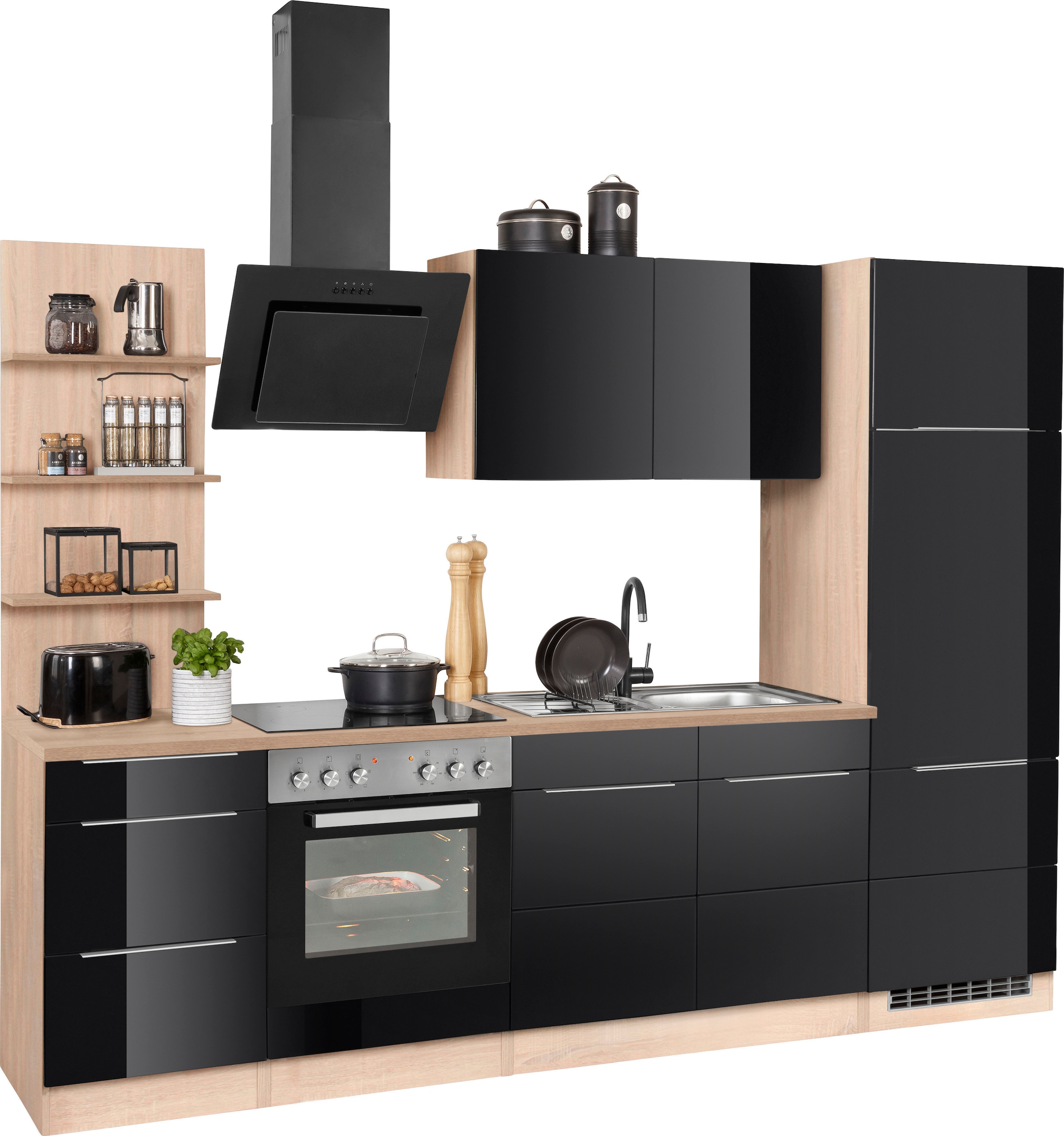 KOCHSTATION Küchenzeile »KS-Brindisi«, Breite 270 cm, wahlweise mit E-Geräten, mit MDF-Fronten und Regal