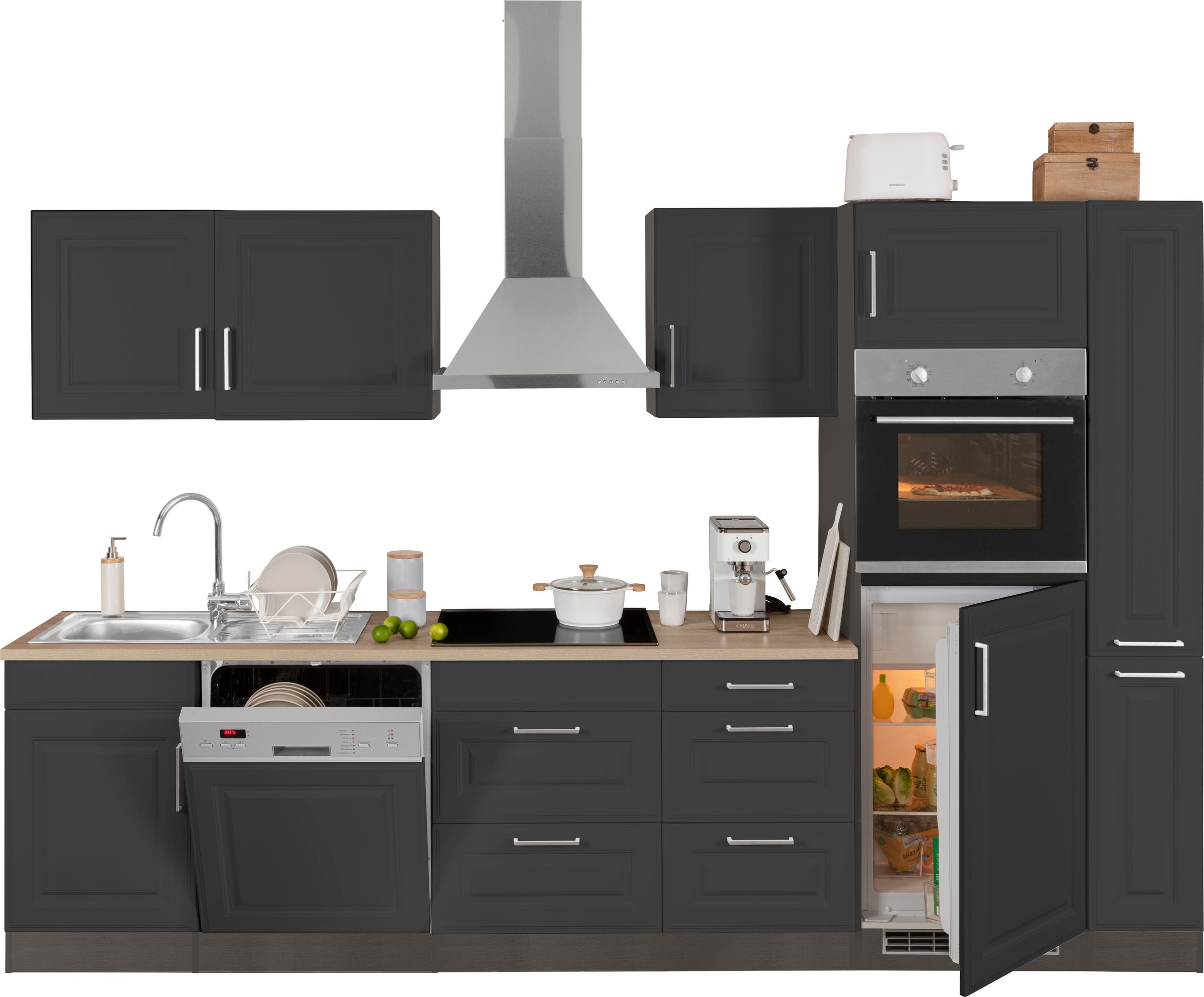 KOCHSTATION Küchenzeile »KS-Stockholm«, Breite 310 cm, mit hochwertigen MDF Fronten im Landhaus-Stil