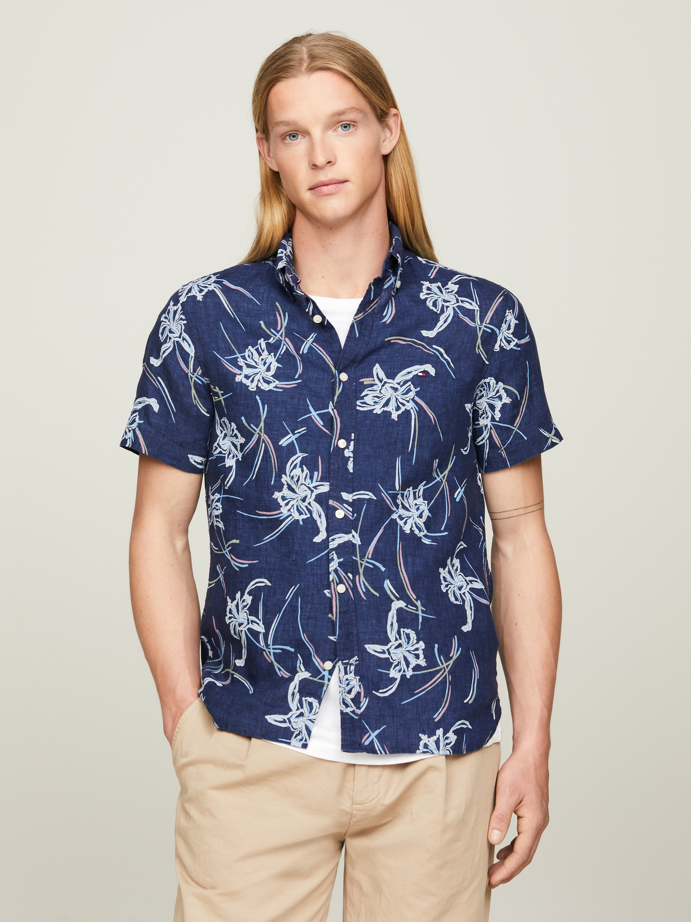 Tommy Hilfiger Leinenhemd »LI TROPICAL PRT SF SHIRT«, mit tropischen Print