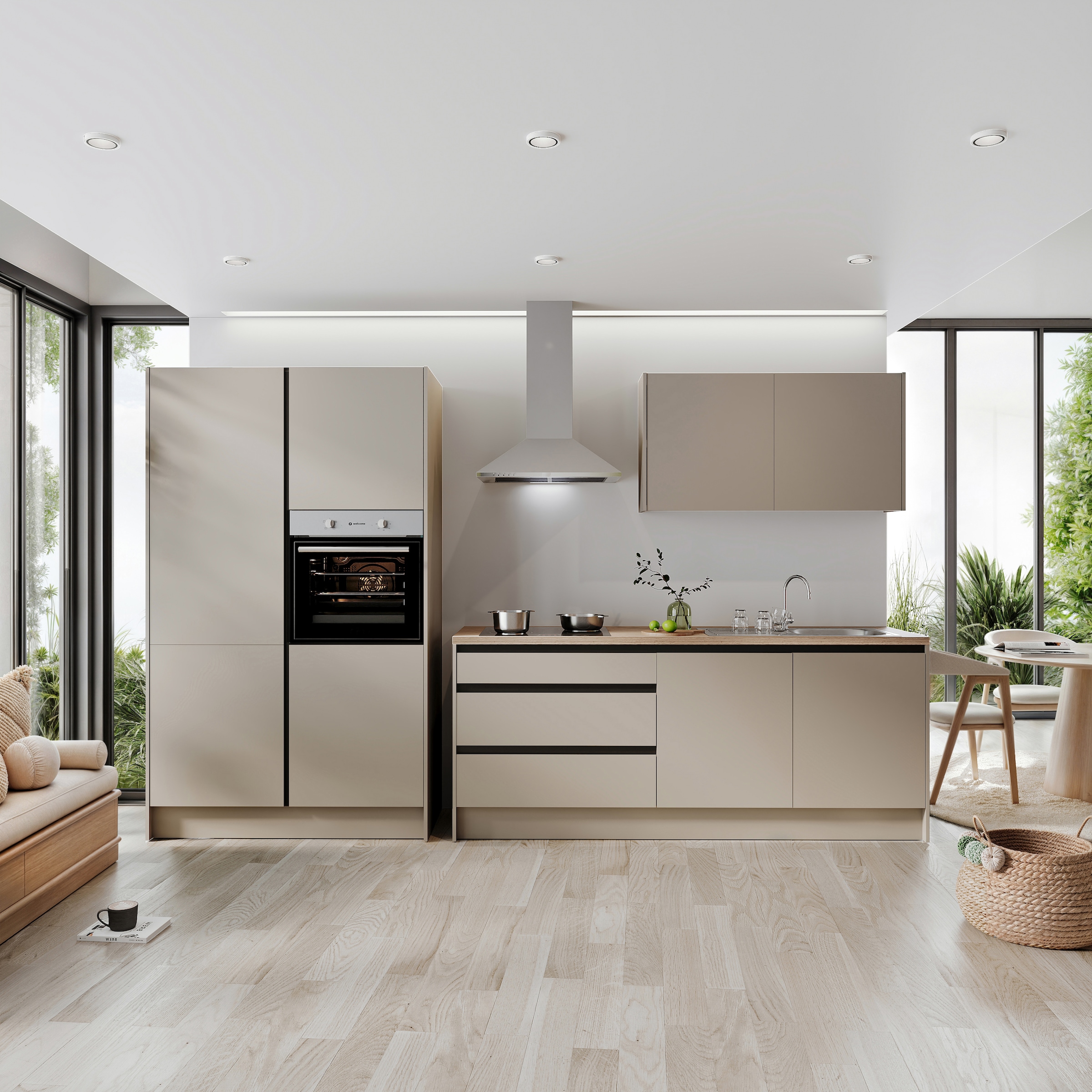 BASIC by Balculina Küchenzeile »Isis B/T/H 335x60x210 cm« Breite 273 cm, wahlweise mit E-Geräten und Induktionskochfeld