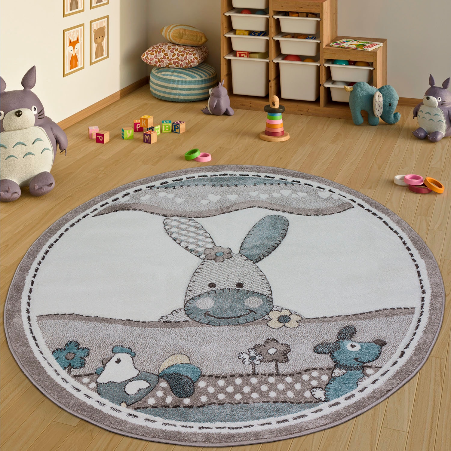 Paco Home Kinderteppich »Volta 315«, rund, 16 mm Höhe, Kurzflor, niedliches Tier Motiv, Kinderzimmer