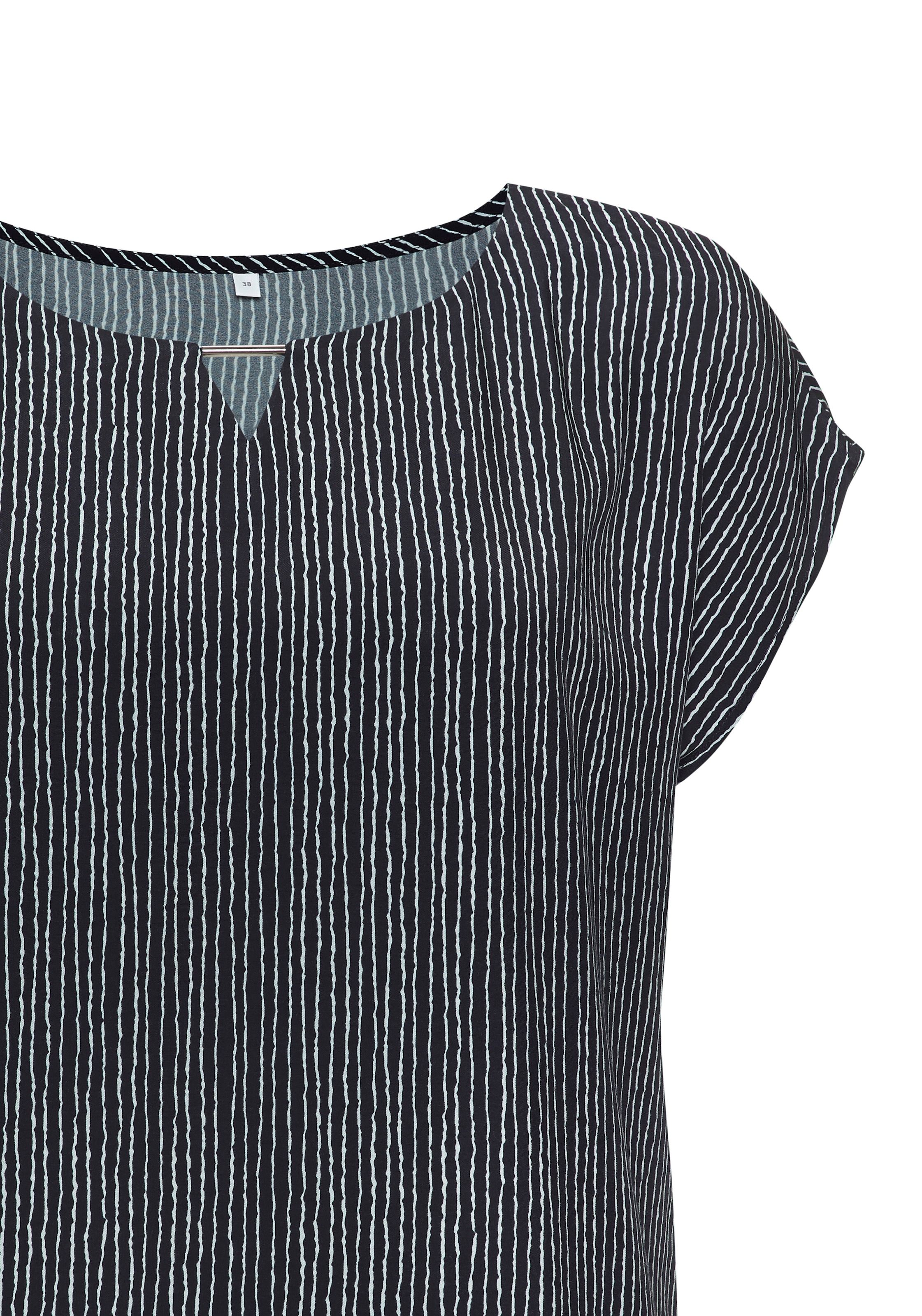 Vivance Kurzarmbluse »mit Zierdetail am Ausschnitt« Druckbluse aus leichter Webware, Streifenbluse, lockeres Blusenshirt