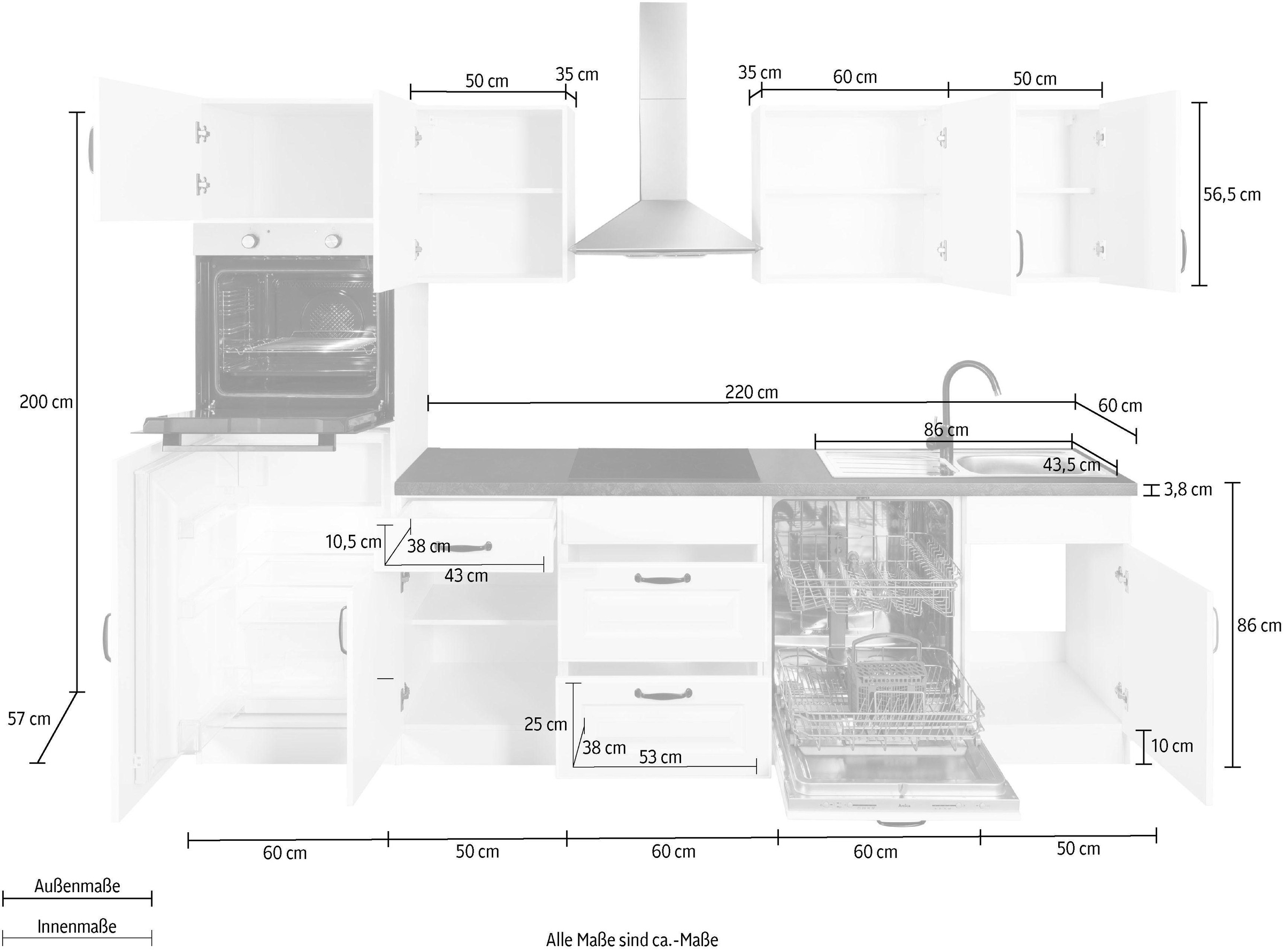 wiho Küchen Küchenzeile »Erla«, mit E-Geräten, Breite 280 cm