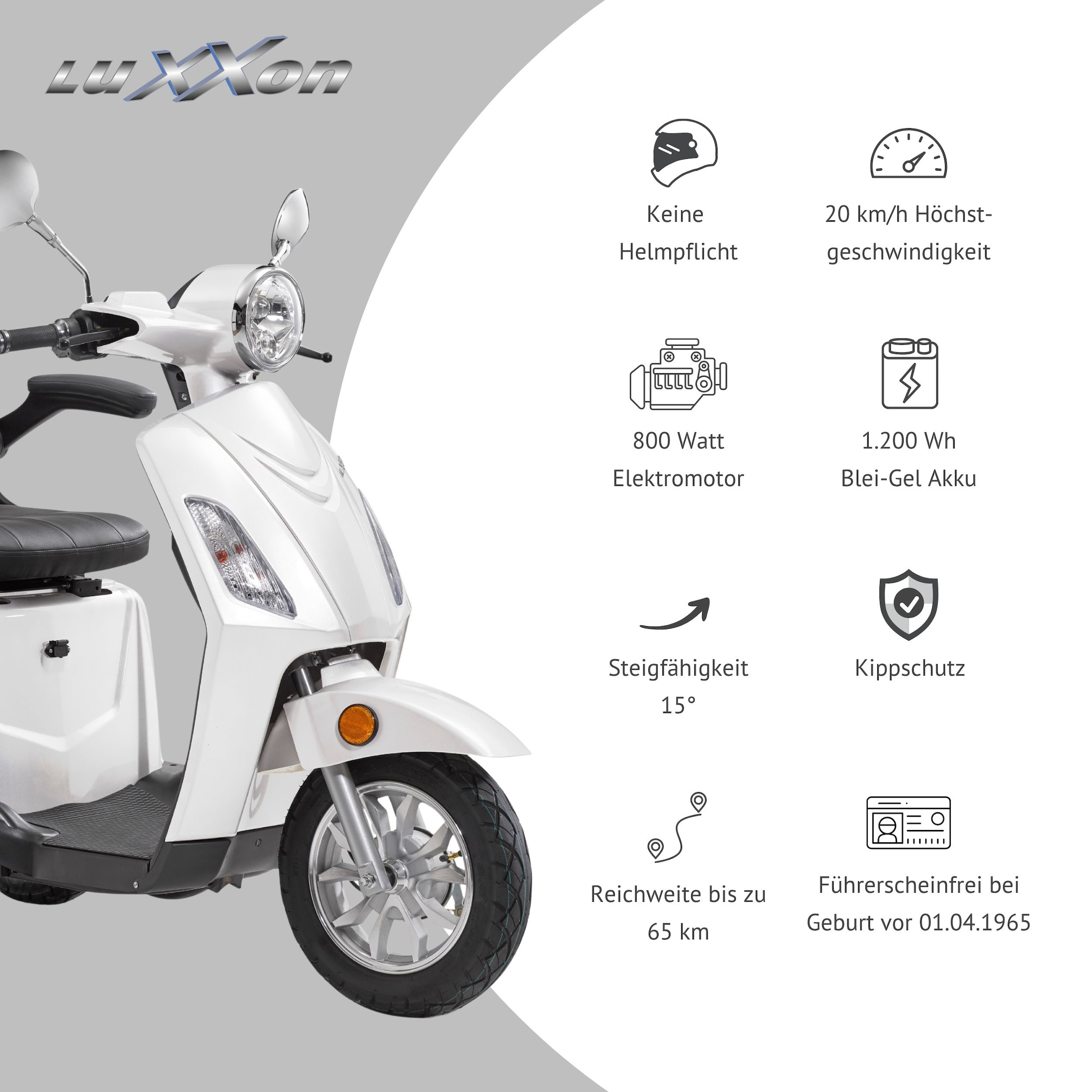 Luxxon Elektromobil »E3800« 800 W 20 km/h Elektroroller, Korb,  bis zu 65 km Reichweite, Elektro Dreirad, Seniorenmobil
