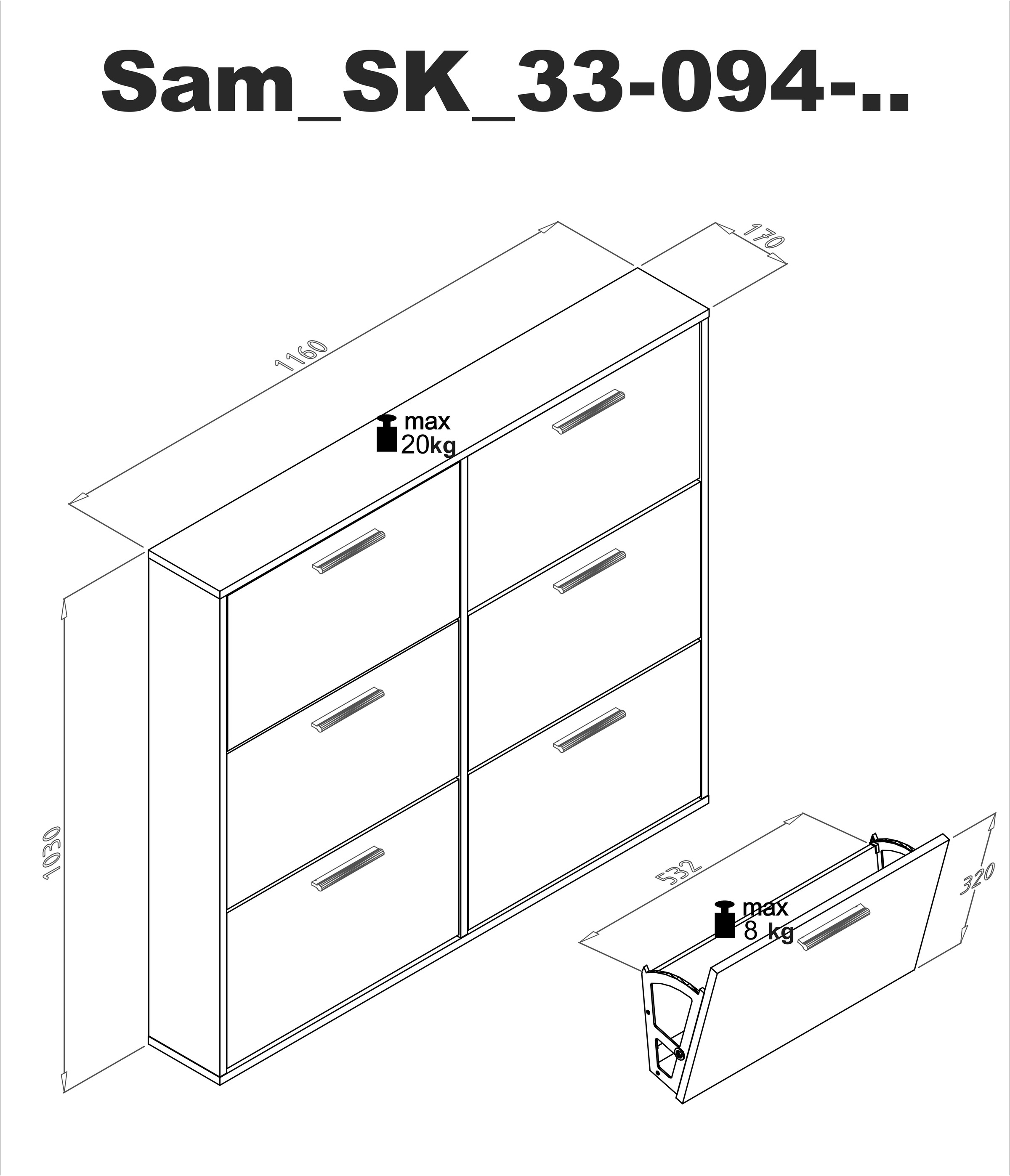 HBZ Schuhkommode »Sam Schuhkipper, Schuhschrank BxHxT 116x103x17 cm«, (1 St.), mit 6 Klappen