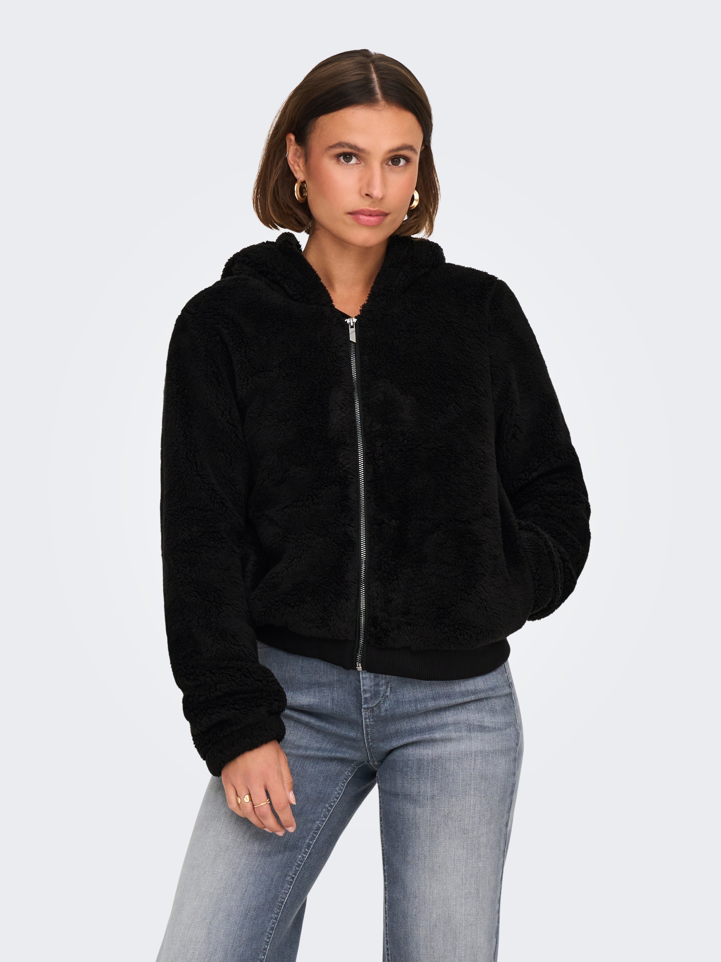 ONLY Kapuzenplüschjacke »ONLNEWANNA CONTACT SHERPA JKT OTW NOOS«, mit Kapuze
