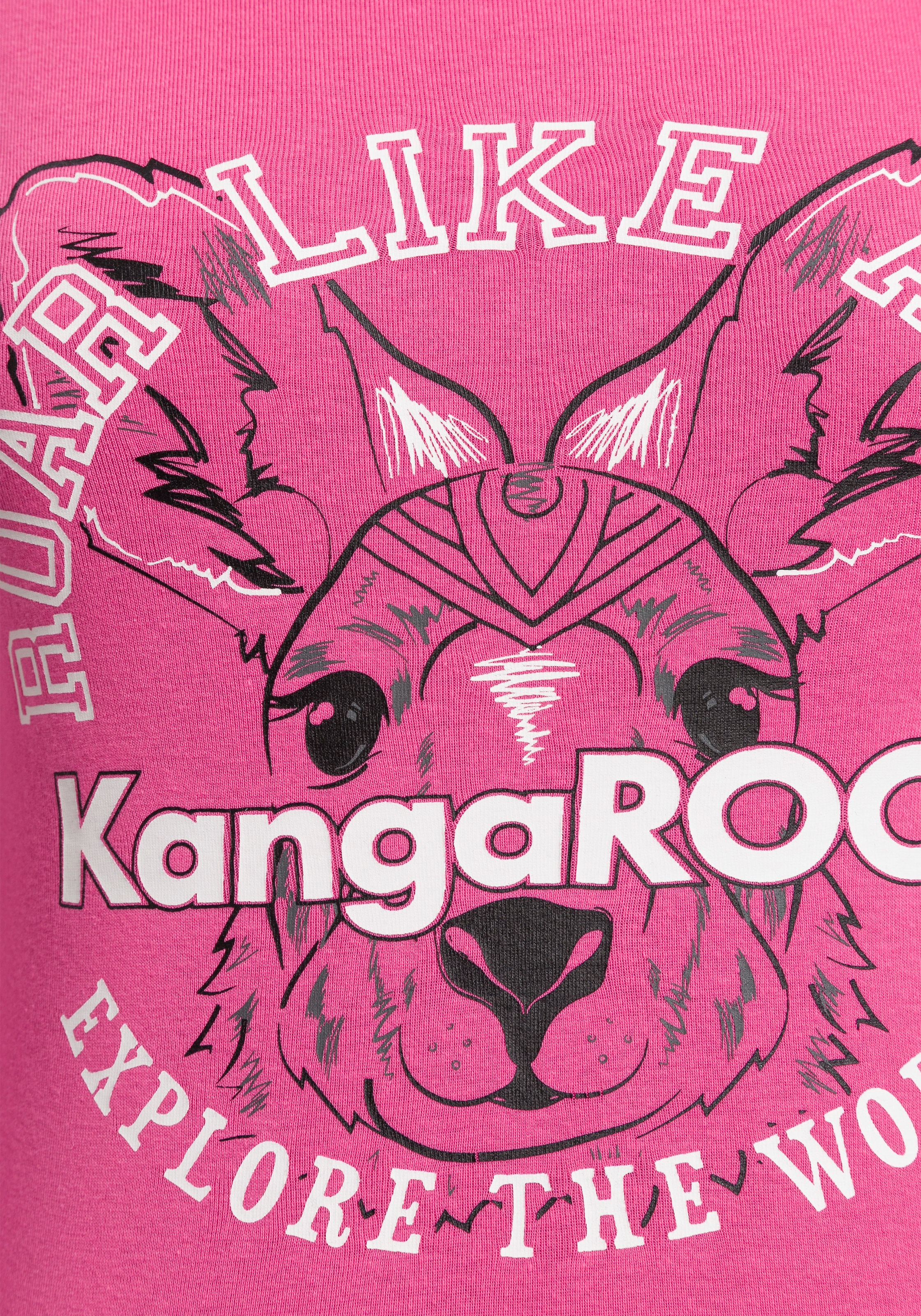 KangaROOS Langarmshirt Langarm,  unifarben mit Farbeinsatz und Logodruck
