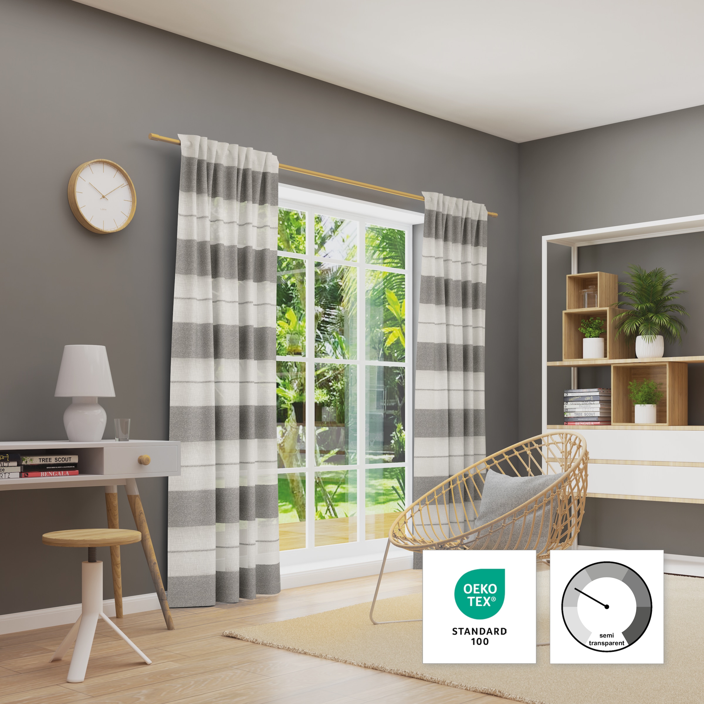 Neutex for you! Vorhang »FENJA« Multifunktionsband 1 Stk. tlg. Halbtransparenter Jacquardstoff mit Streifenstruktur