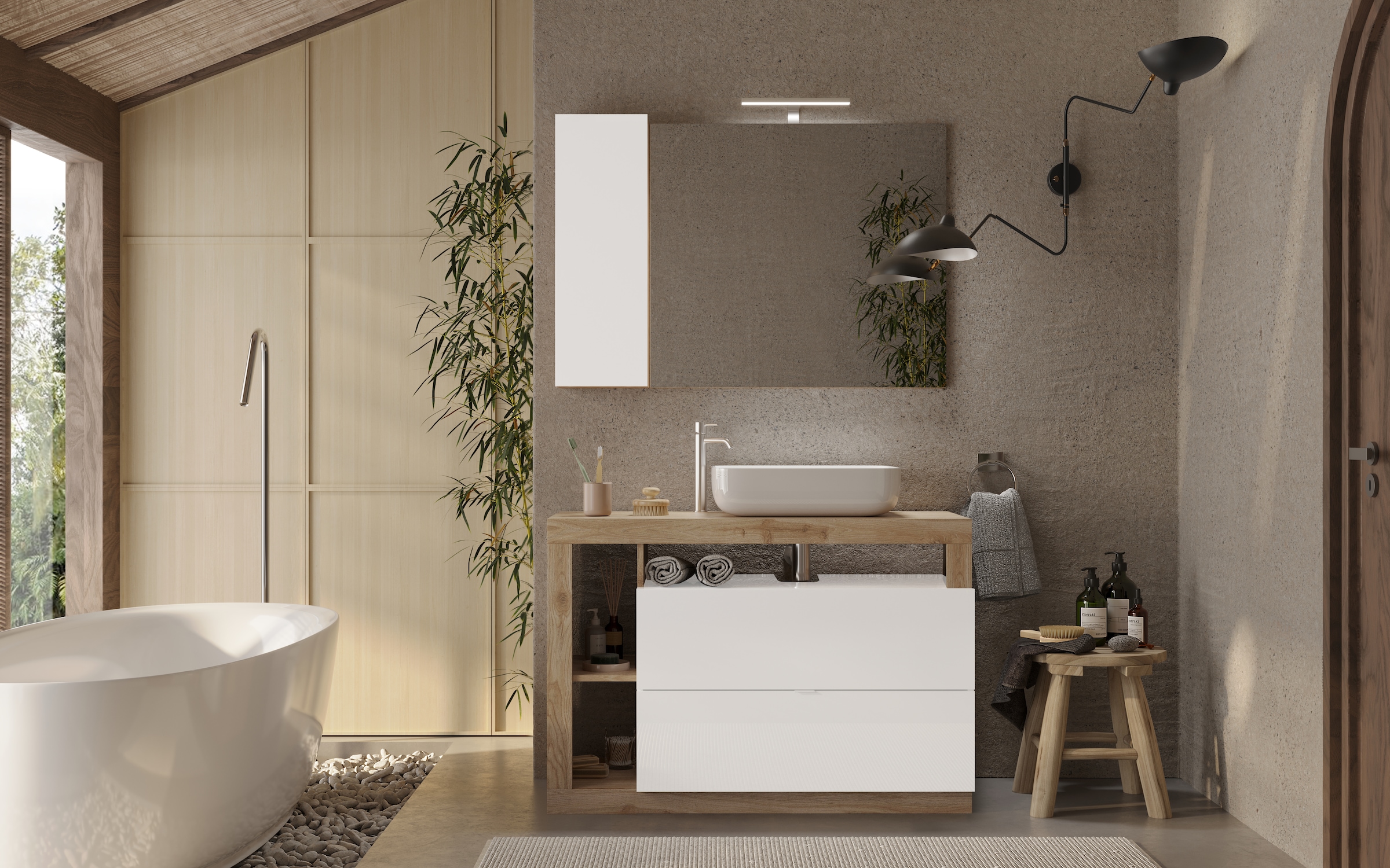 welltime Badmöbel-Set »Hamburg, Badezimmerset 2tlg. Breite 110 cm, Badmöbel, Waschtisch inkl.« Spar-Set, 2 Stk. tlg.