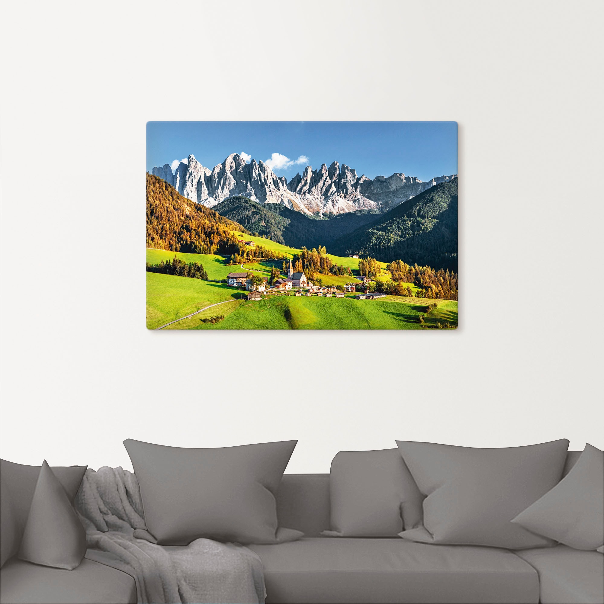 Artland Wandbild »Alpen Berge Santa Maddalena«, Berge & Alpenbilder, (1 St.), als Alubild, Outdoorbild, Leinwandbild, Poster in verschied. Größen