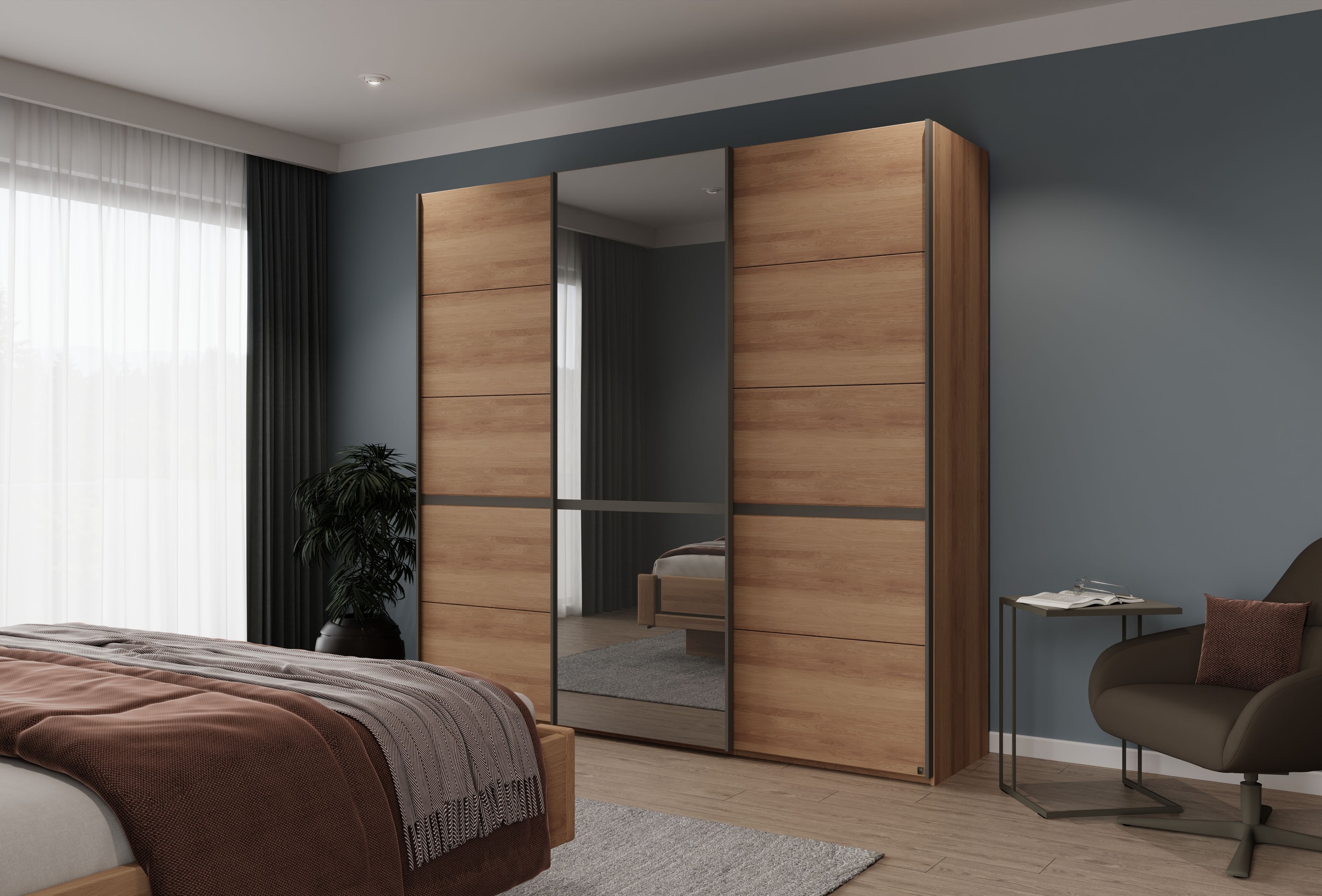 Musterring Schwebetürenschrank »Sorrent, Kleiderschrank, Schrank, Schiebetüren«, (Teilmassiv Eiche, MADE IN GERMANY), Türen in Eiche massiv mit Kassetten-Optik, verschiedene Maße verfügbar