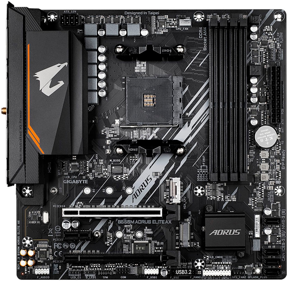 Gigabyte Mainboard »B550M AORUS ELITE AX Mainboard – AMD Ryzen 5000 CPUs, 5+3 Phasen VRM,«