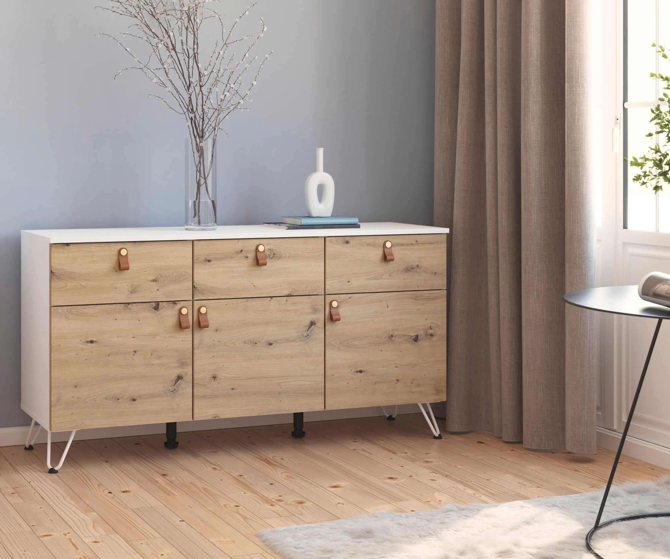 rauch Kombikommode »Homey by Aditio«, mit Grifflaschen in Leder, 3 Schubladen mit Softclose-Funktion