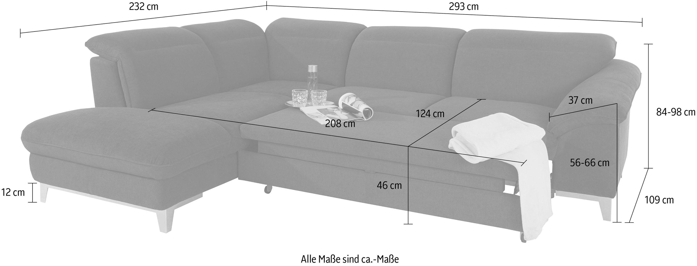 COTTA Ecksofa »Teresa L-Form«, mit Kopfteilverstellung, wahlweise mit Bettfunktion