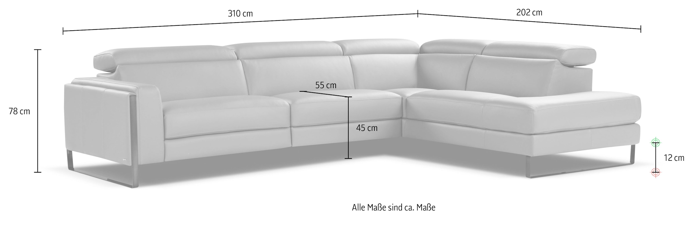 CALIA ITALIA Ecksofa »Pier, Design und erstklassiger Sitzkomfort im Einklang, L-Form«, in hochwertigem Lederbezug, 310 cm Breite