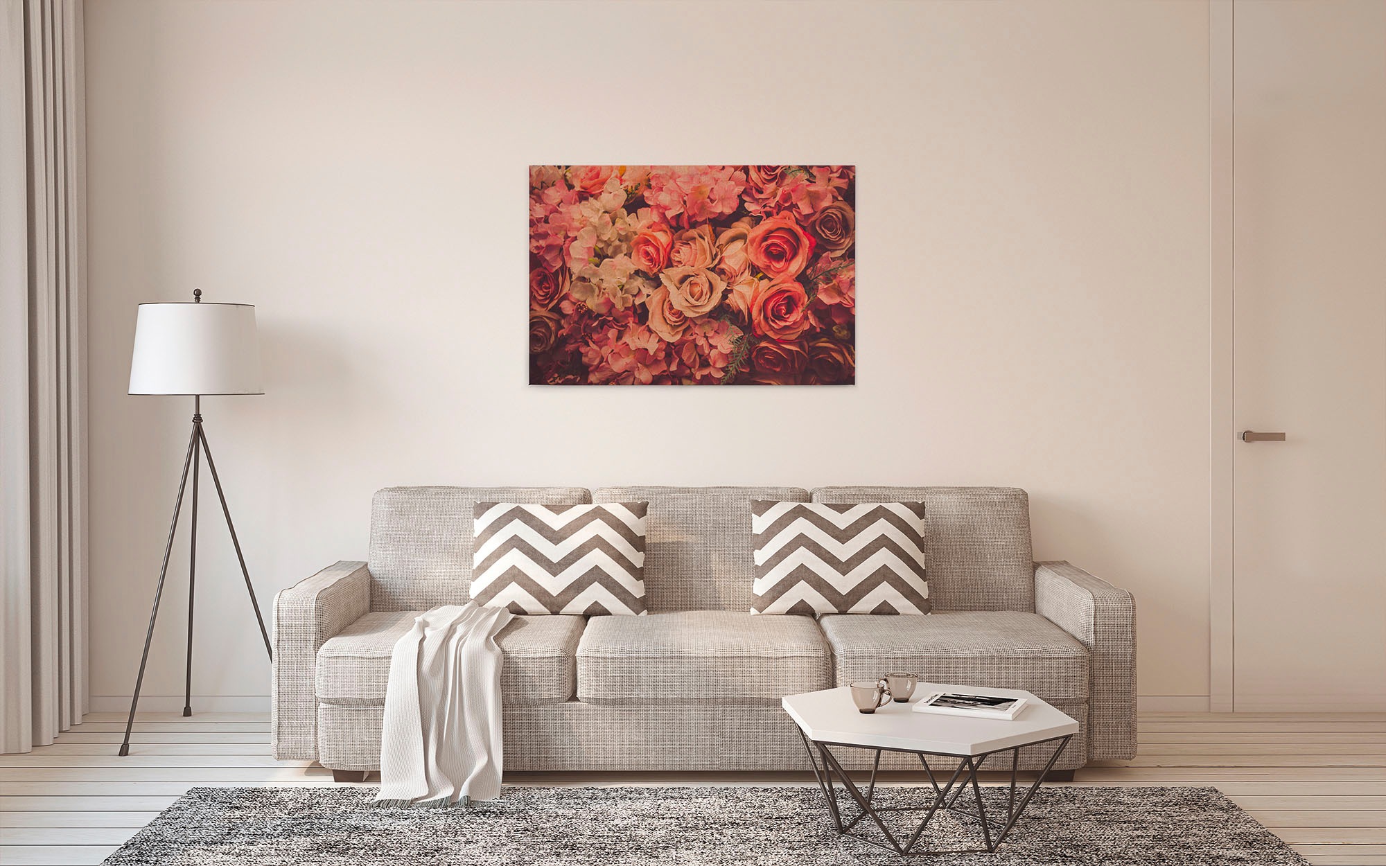 A.S. Création Leinwandbild »Flower Wall«, Kunst-Blumen-Kinder, (1 St.), Romantische Rosen Rosenbild Keilrahmen Leinwand-Bild Wohnzimmer modern