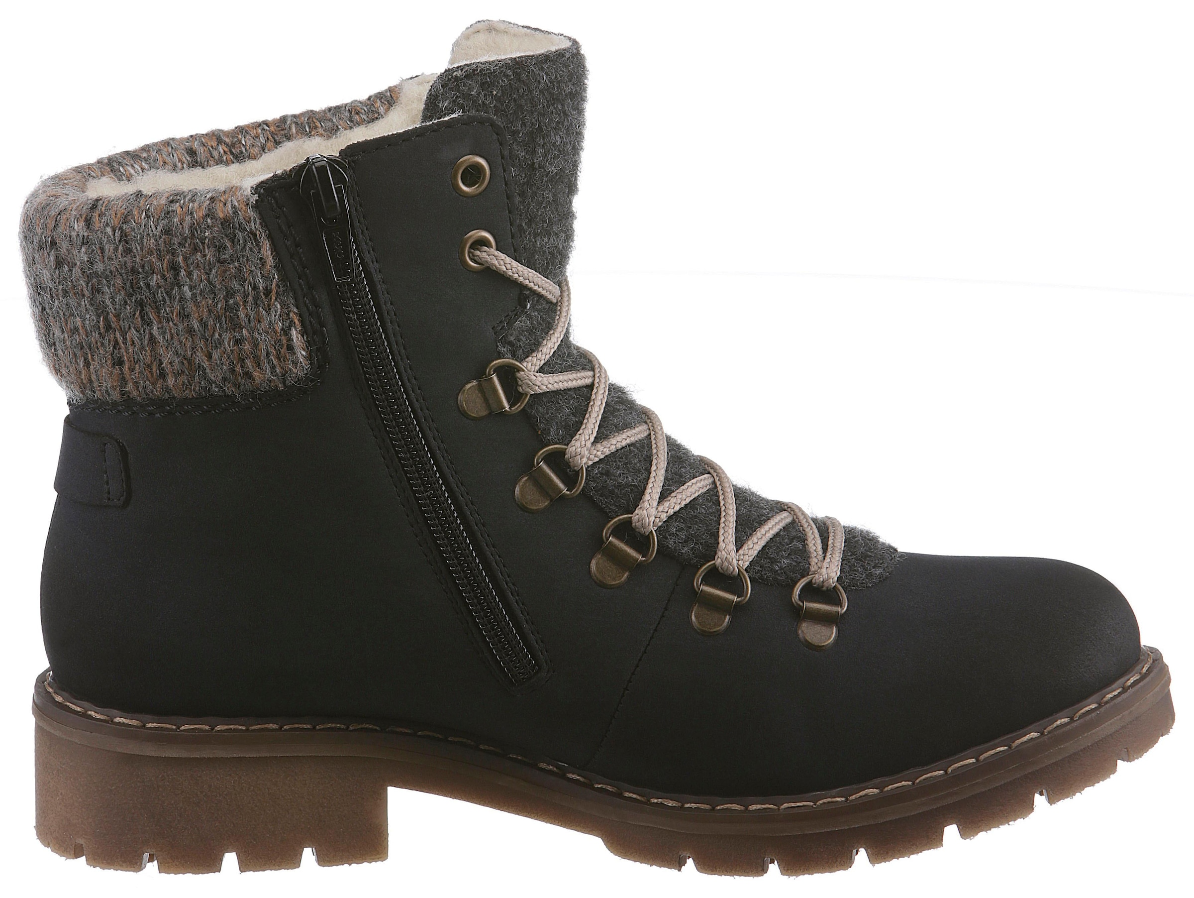 Rieker Winterstiefelette, Winterboots, Schnürboots mit Strickrand und Rieker-TEX