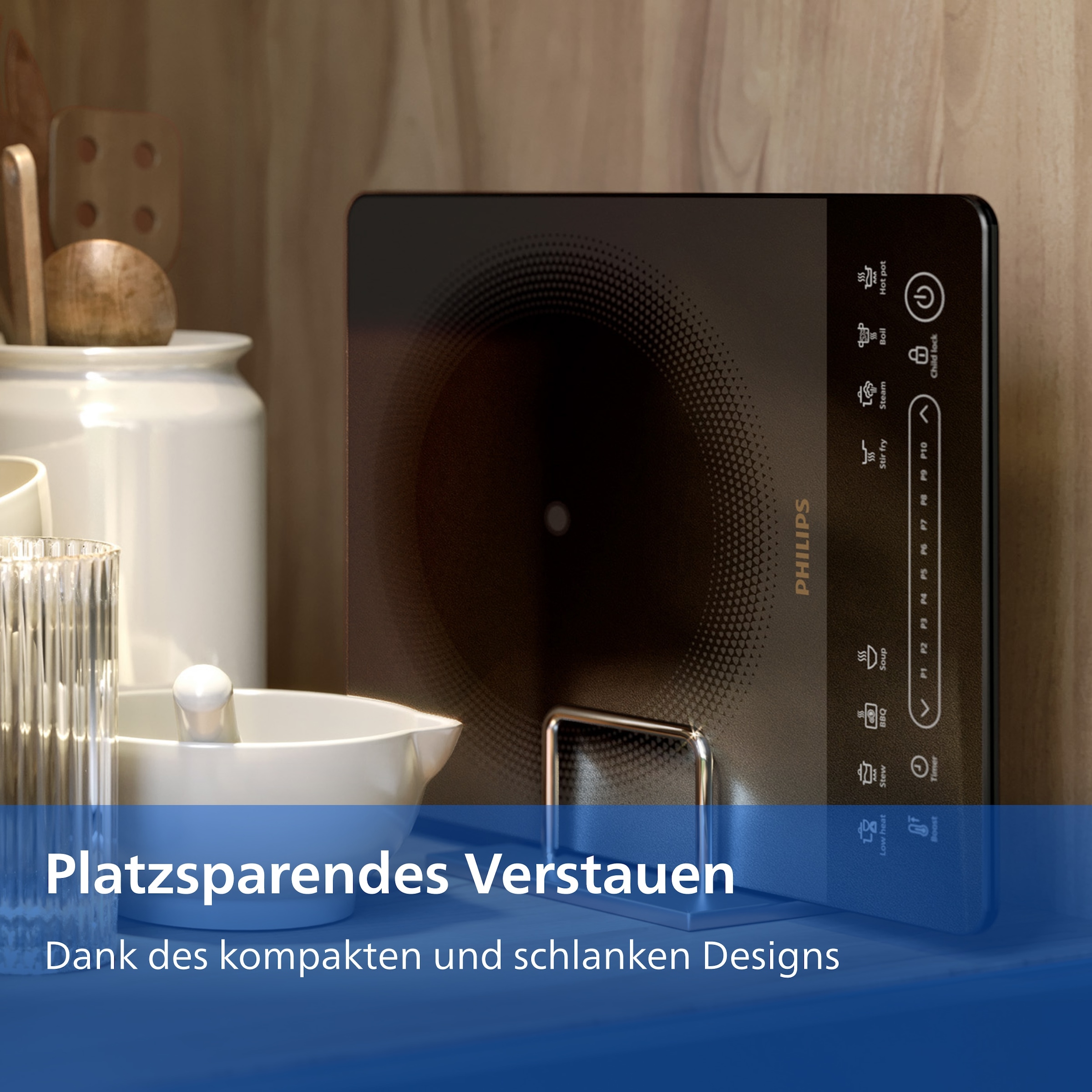 Philips Einzel-Induktionskochplatte »HD5850/90 5000 Series mit 10 Heizstufen, Boost-Funktion u. Timer« Ultraflaches Design, automatische Pfannenerkennung, Touch-Display